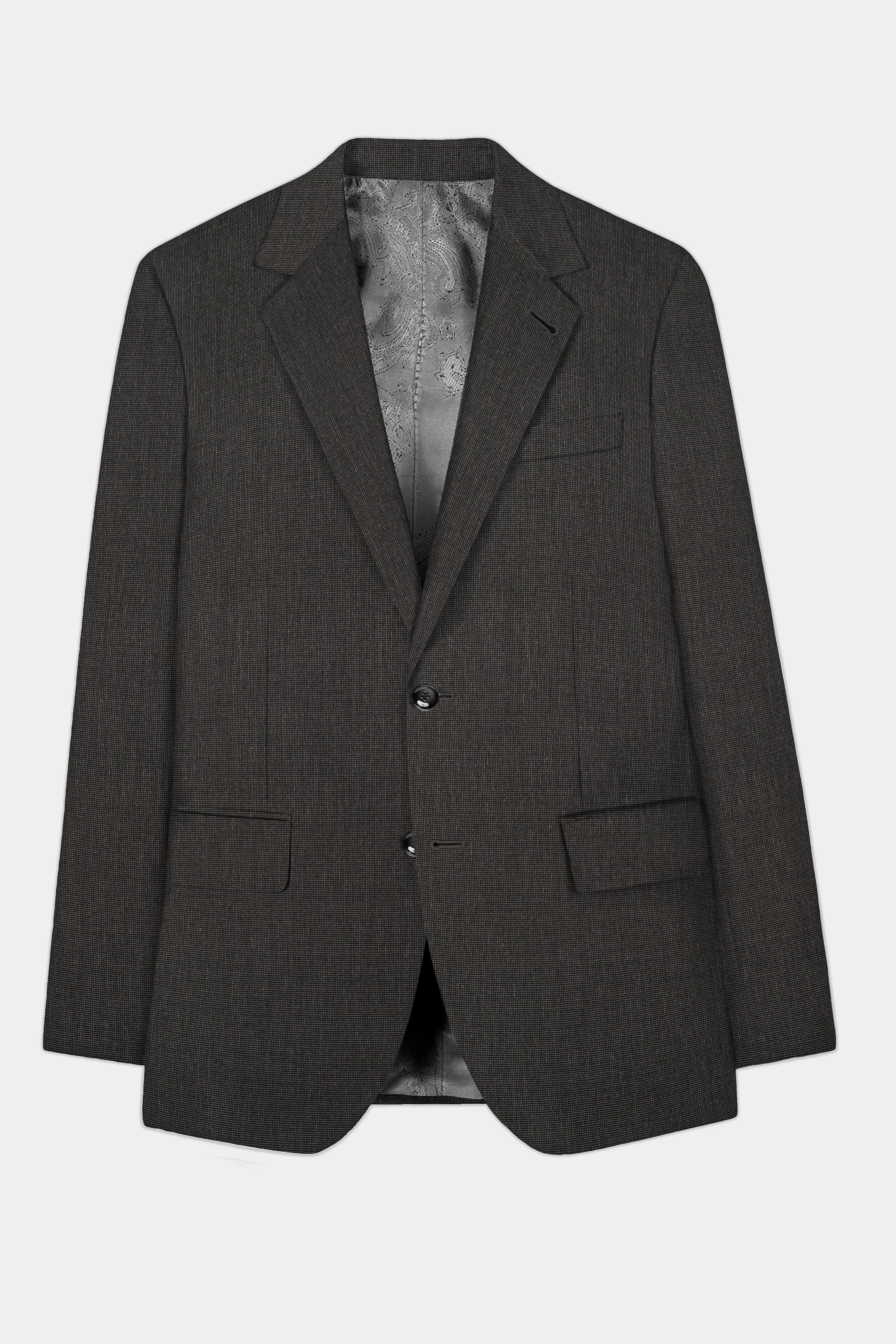 Granite Grid-Piano Gray houndstooth Textured Wool Rich Single Breasted Blazer