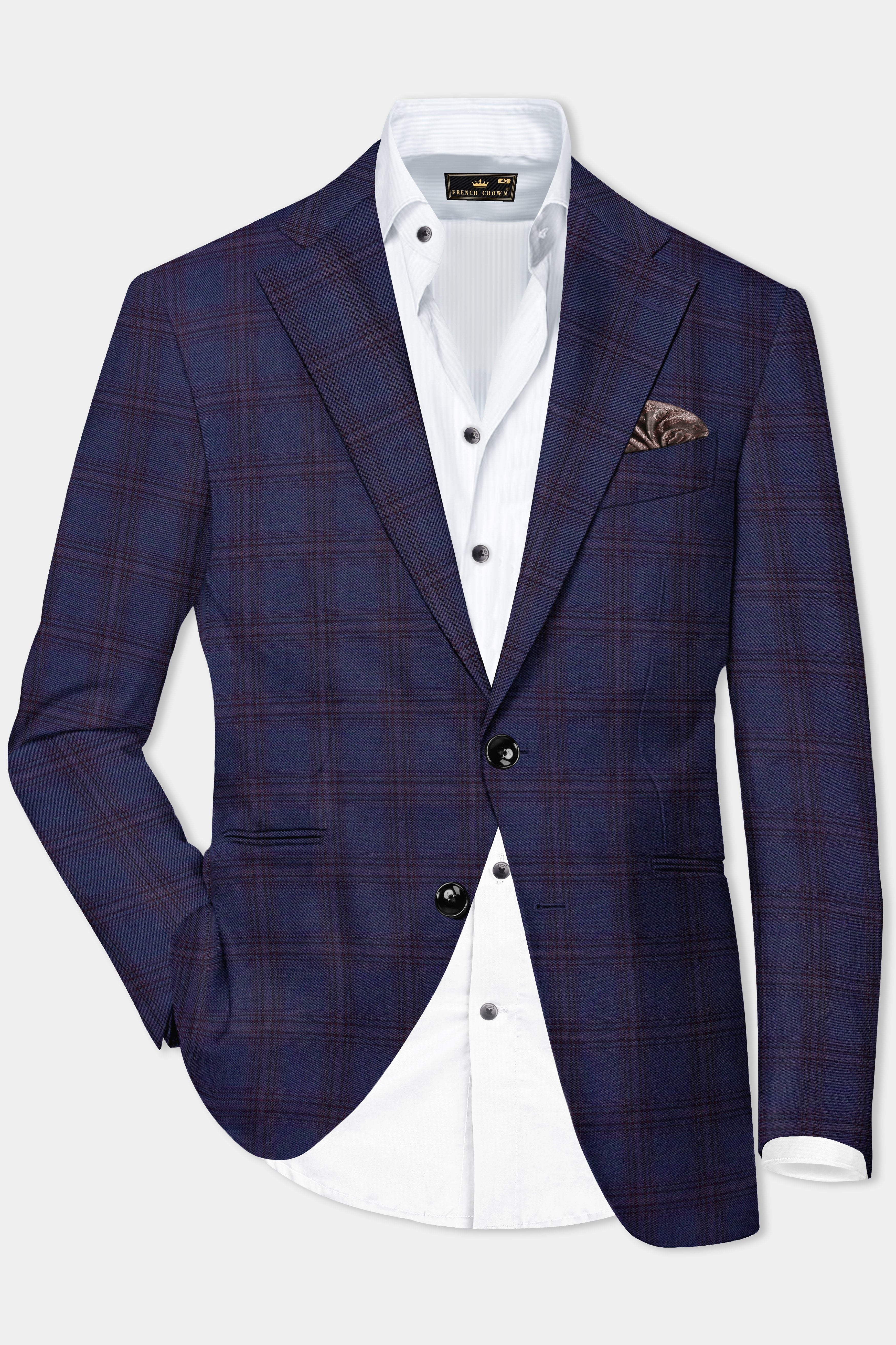 Ocean Crest-Martinique Blue Plaid Wool Rich Single Breasted Blazer