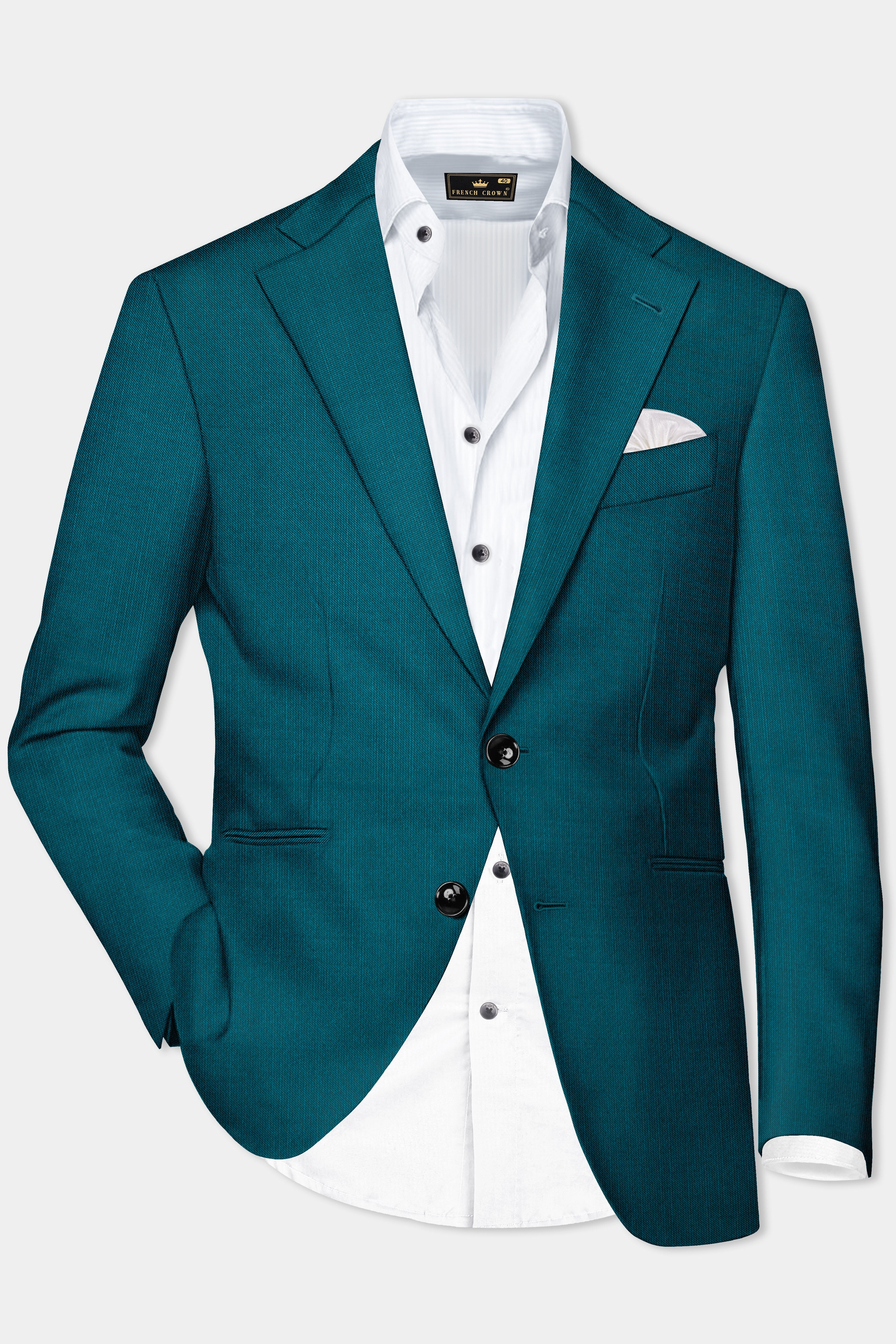 Sapphire-Peacock Blue Solid Wool Rich Single Breasted Stretchable traveler Blazer