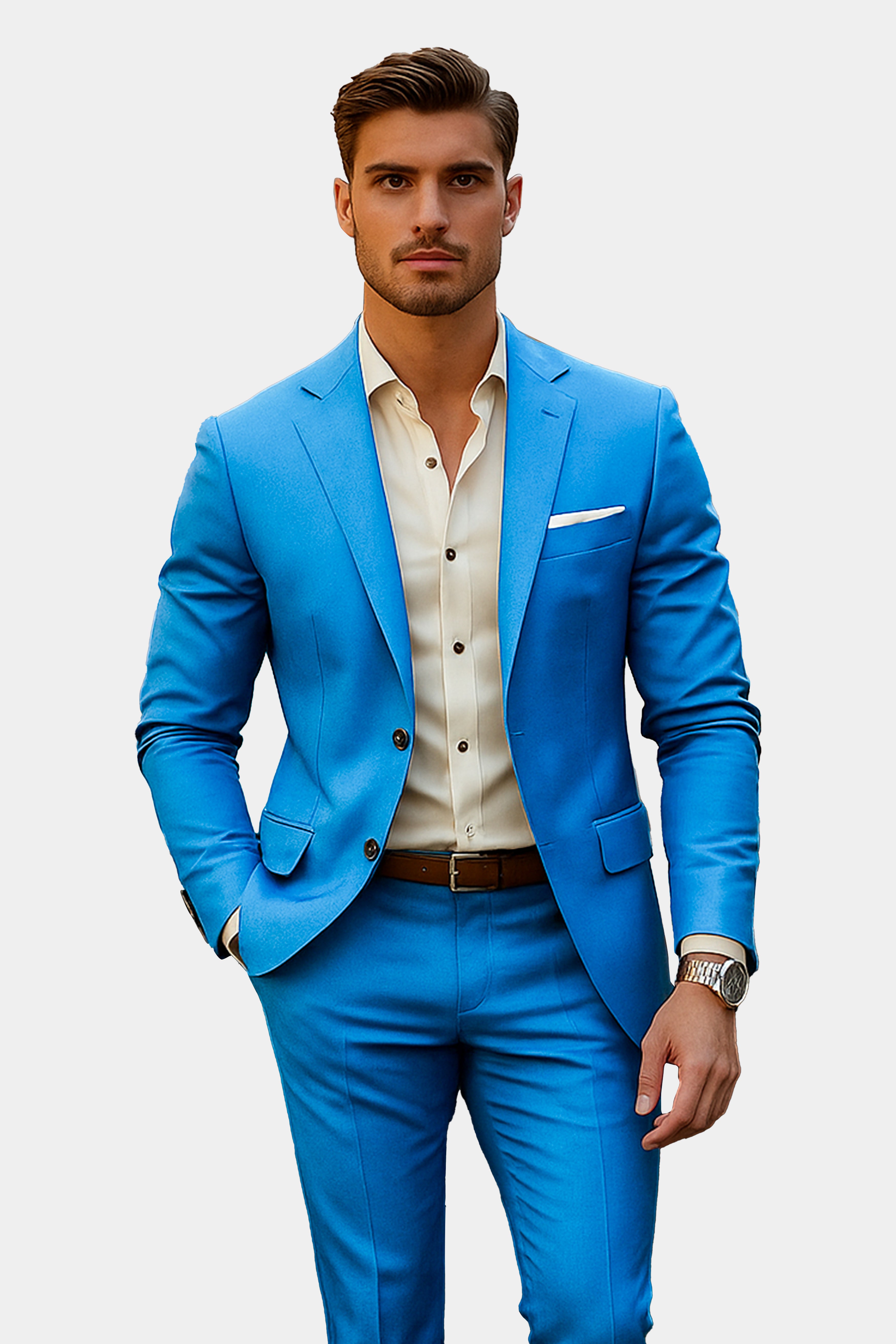 Azure-Venice Blue Solid Wool Rich Single Breasted Slight Stretch Blazer