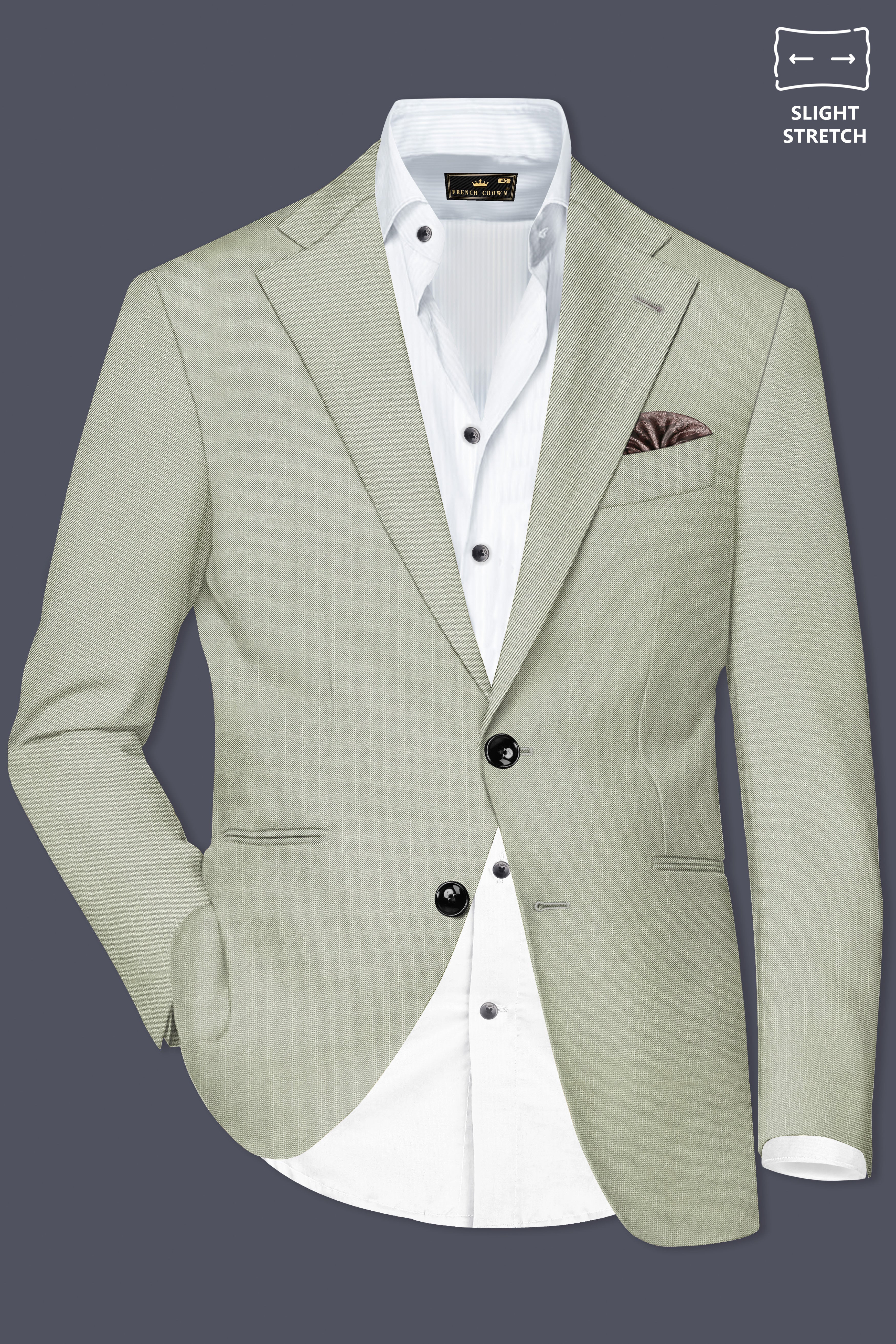 Lichen-Norway Green Solid Wool Rich Single Breasted Slight Stretch Blazer