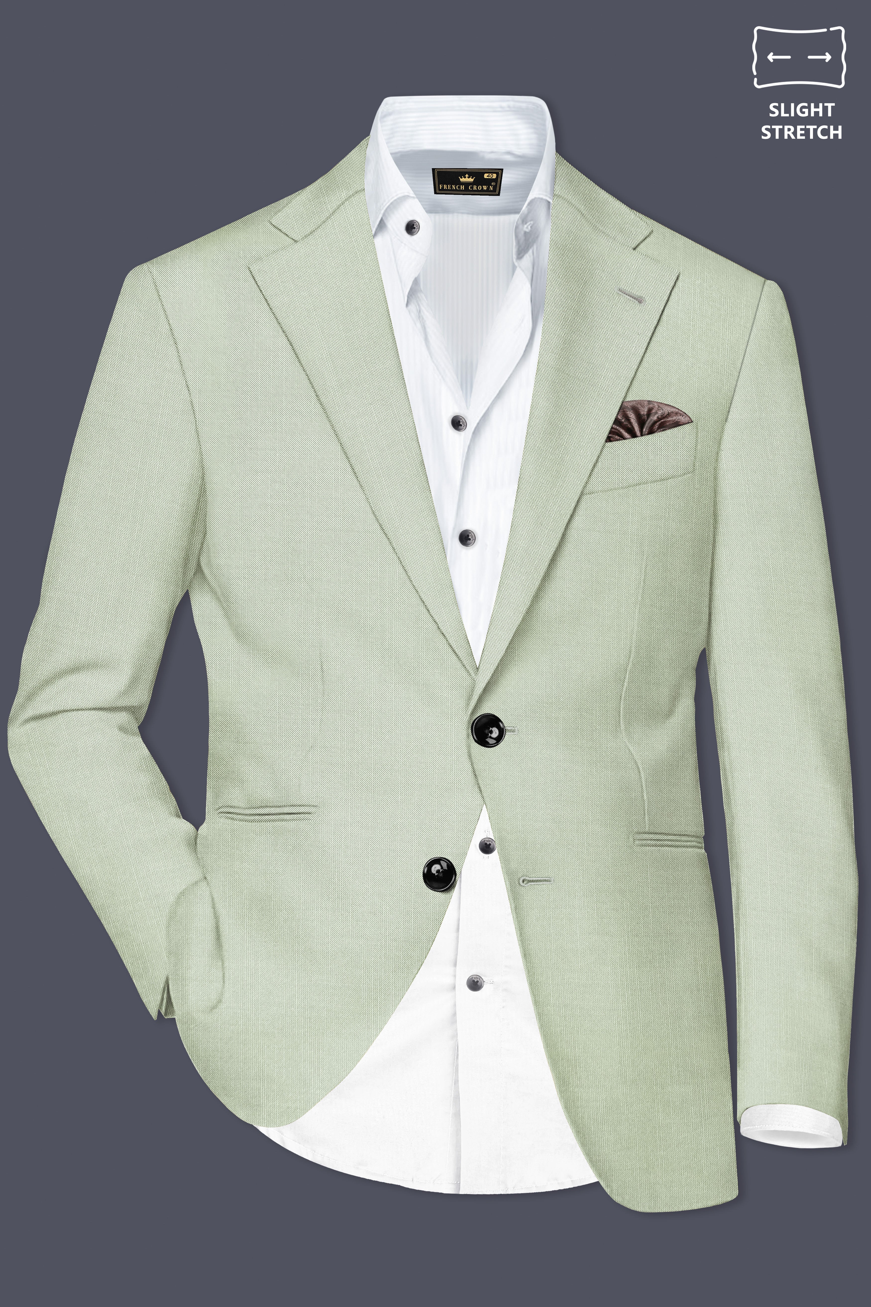 Lichen-Norway Green Solid Wool Rich Single Breasted Slight Stretch Blazer