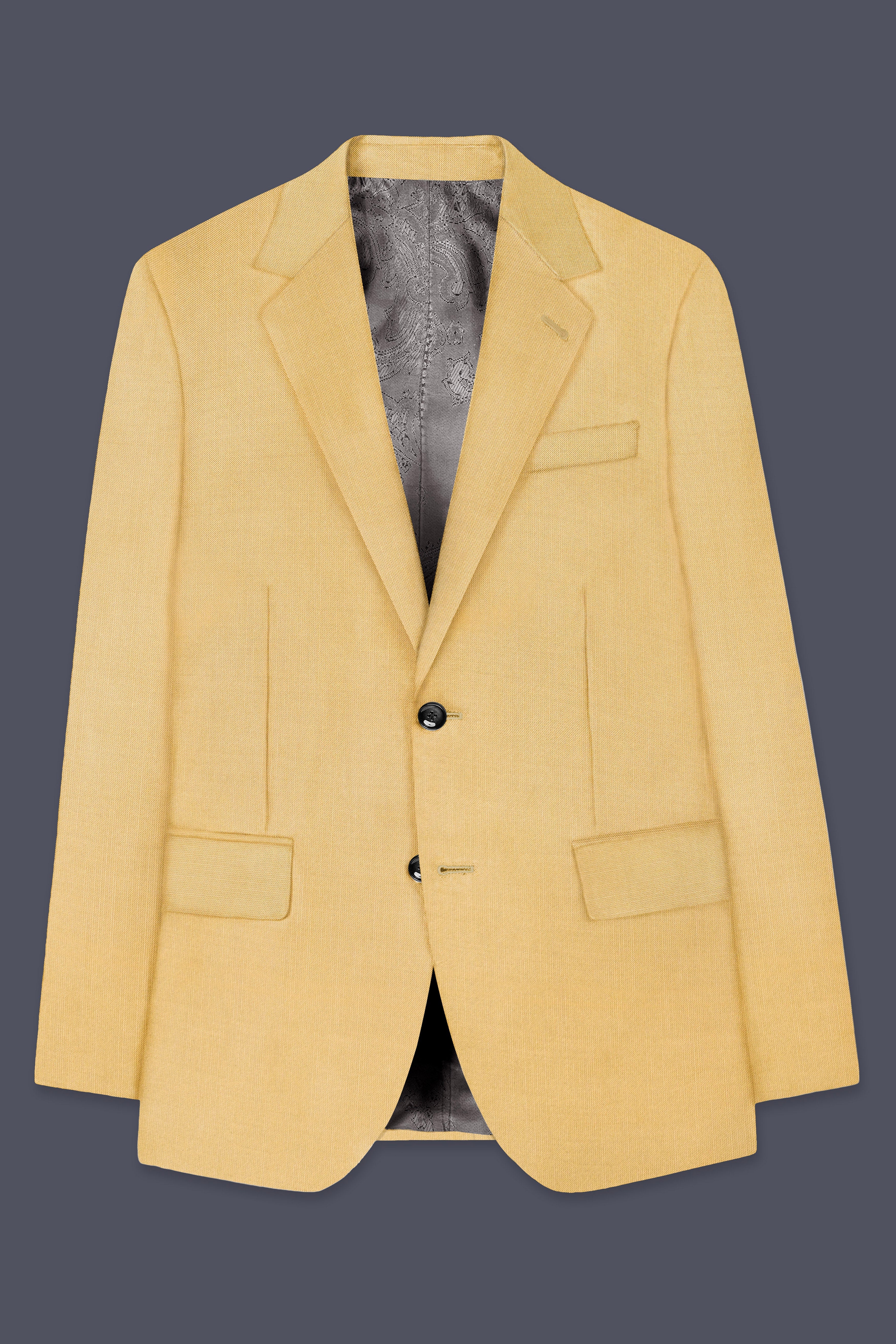 Saffron-Harvest Yellow Solid Wool Rich Single Breasted Stretchable Traveler Blazer