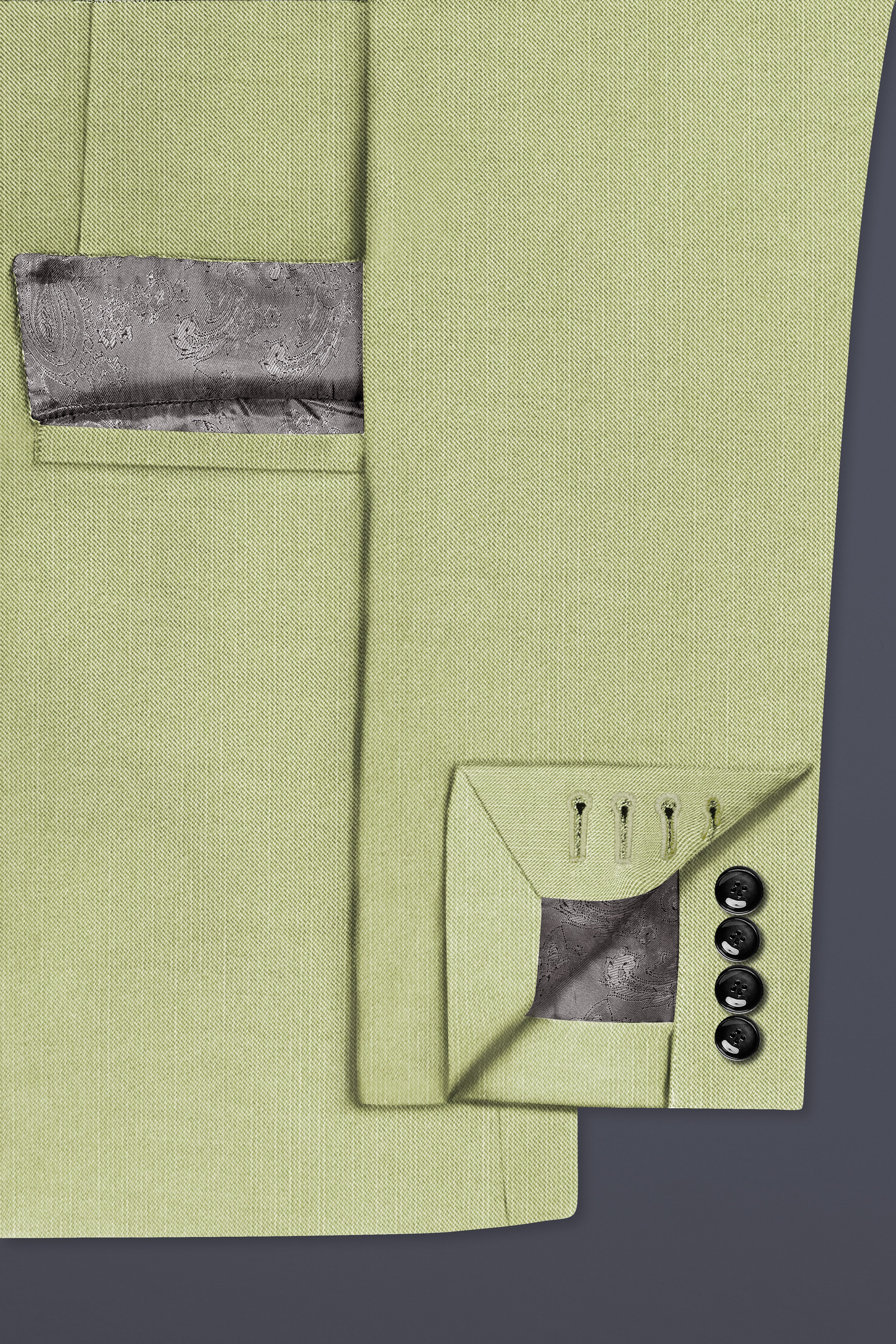 Marsh-Swamp Green Solid Wool Rich Single Breasted Slight Stretch Blazer