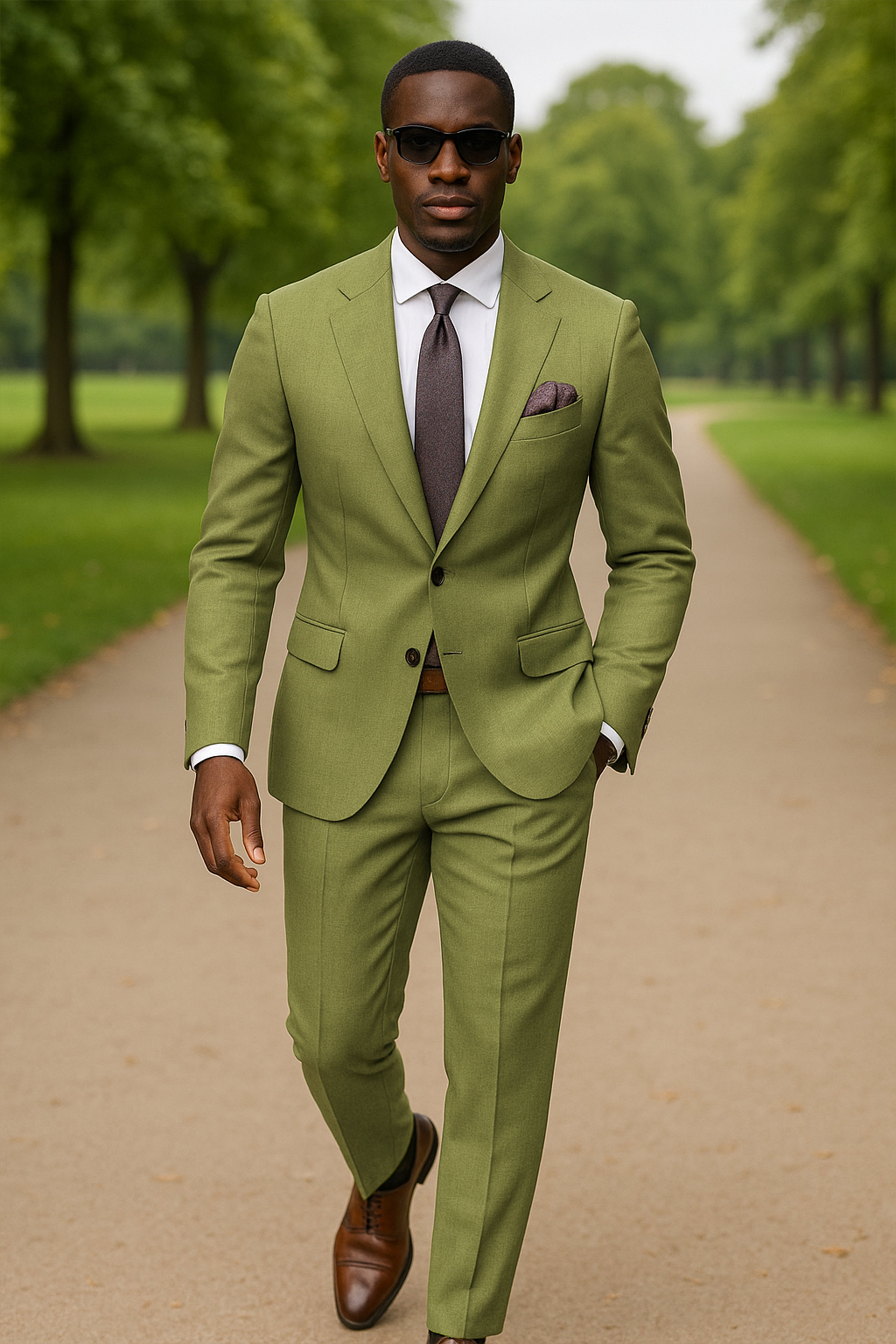 Glade-Muddy Green Solid Wool Rich Single Breasted Slight Stretch Blazer