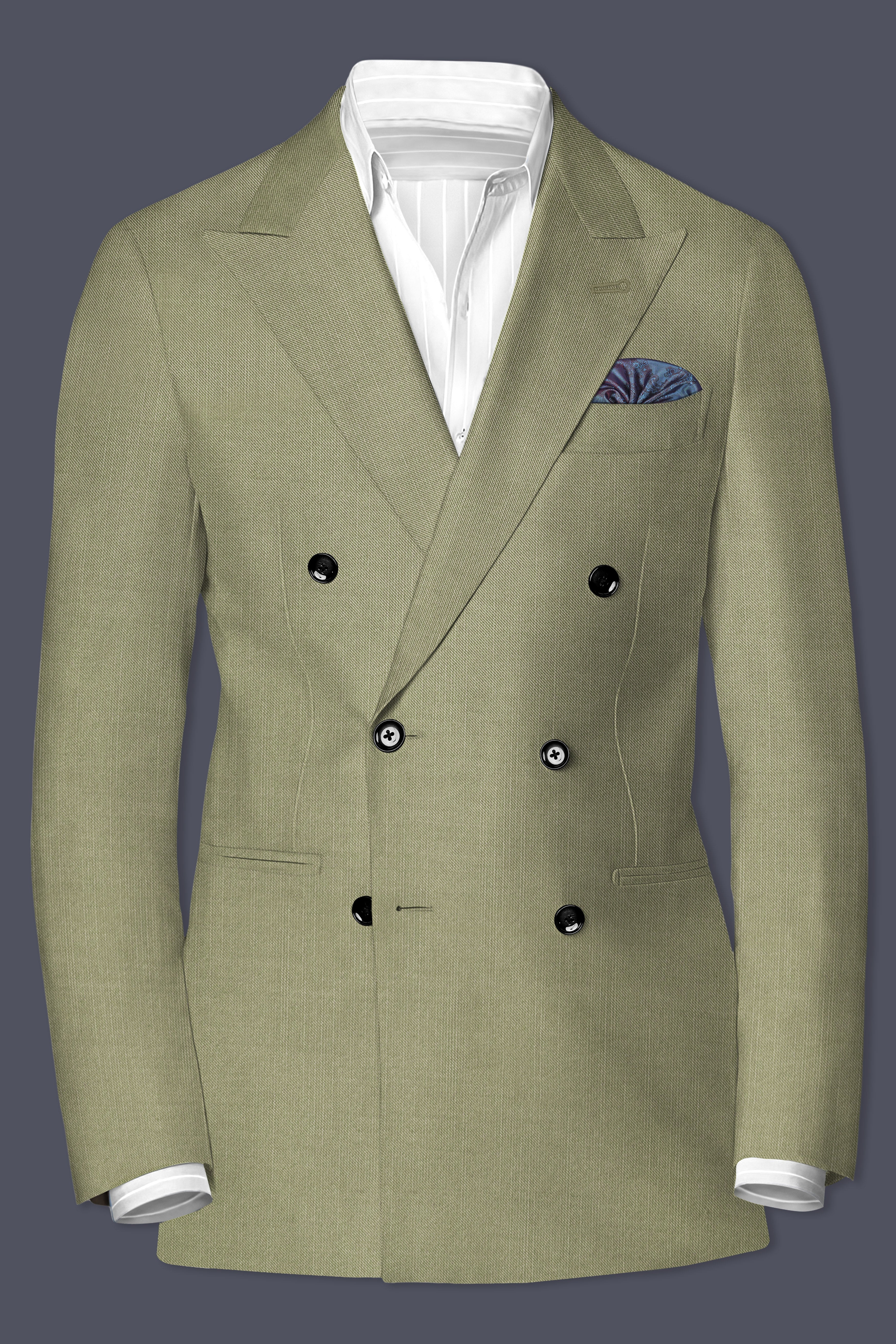 Citron-Lemon Grass Green Solid Wool Rich Double Breasted Stretchable Traveler Blazer