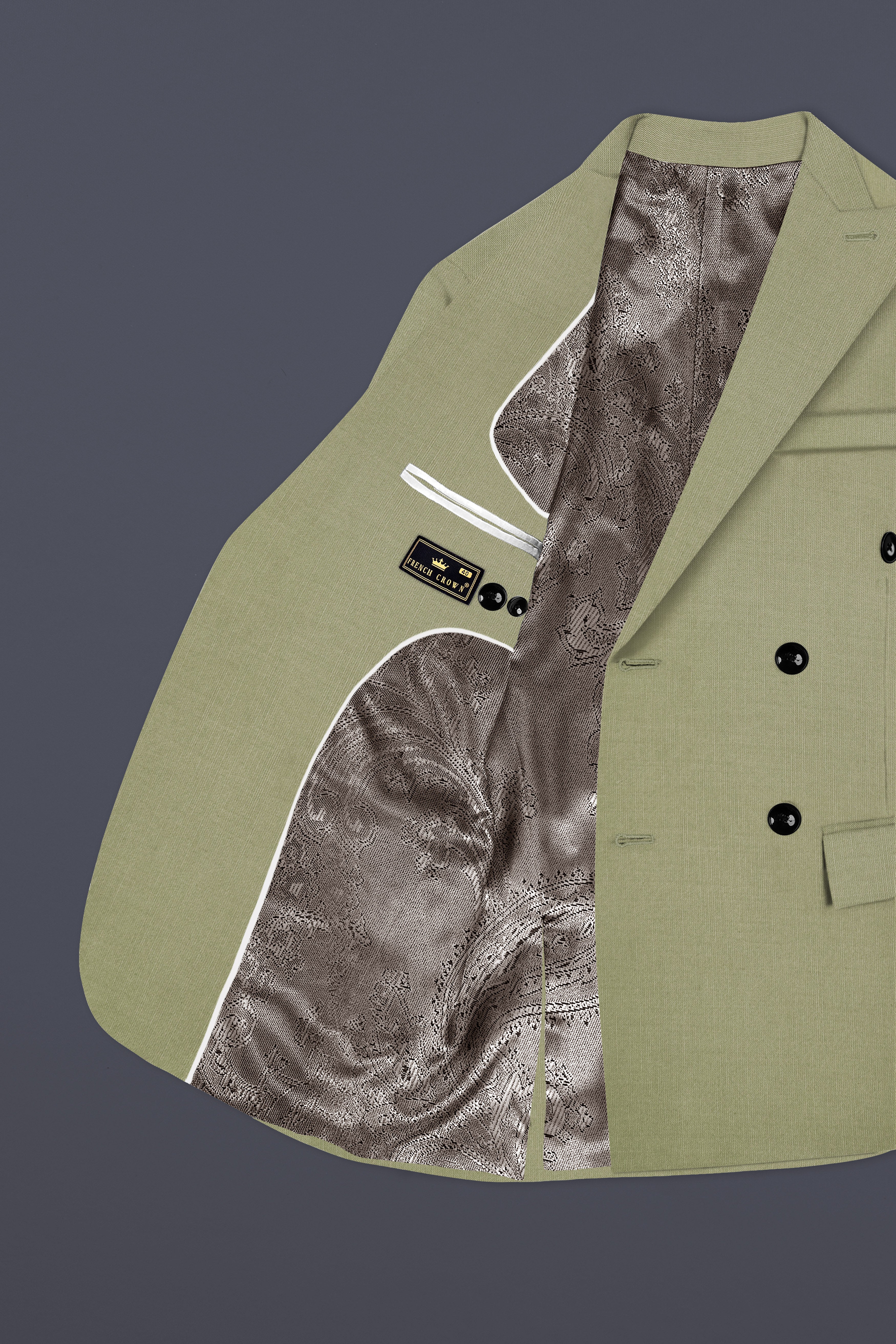 Citron-Lemon Grass Green Solid Wool Rich Double Breasted Slight Stretch Blazer