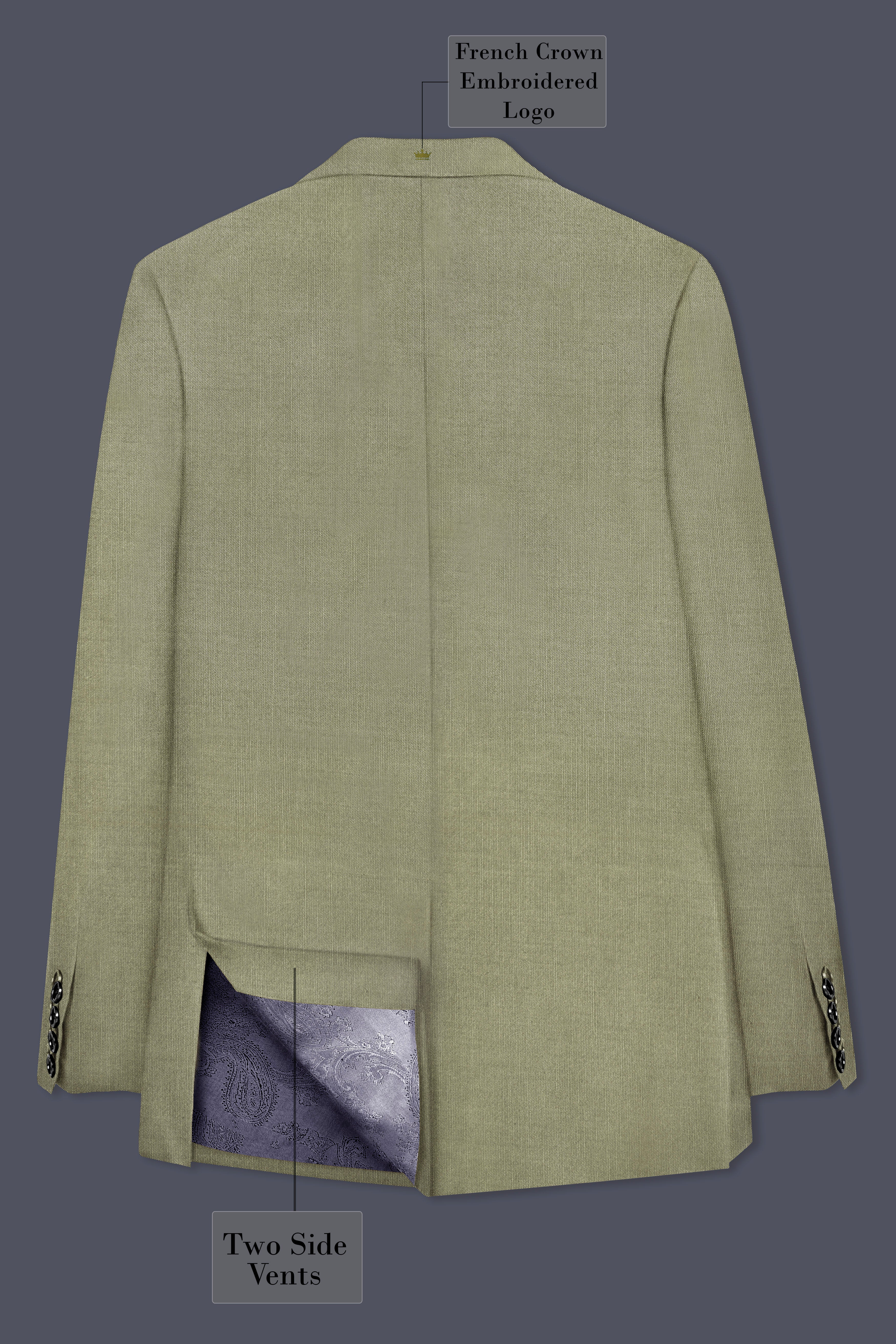 Citron-Lemon Grass Green Solid Wool Rich Double Breasted Slight Stretch Blazer