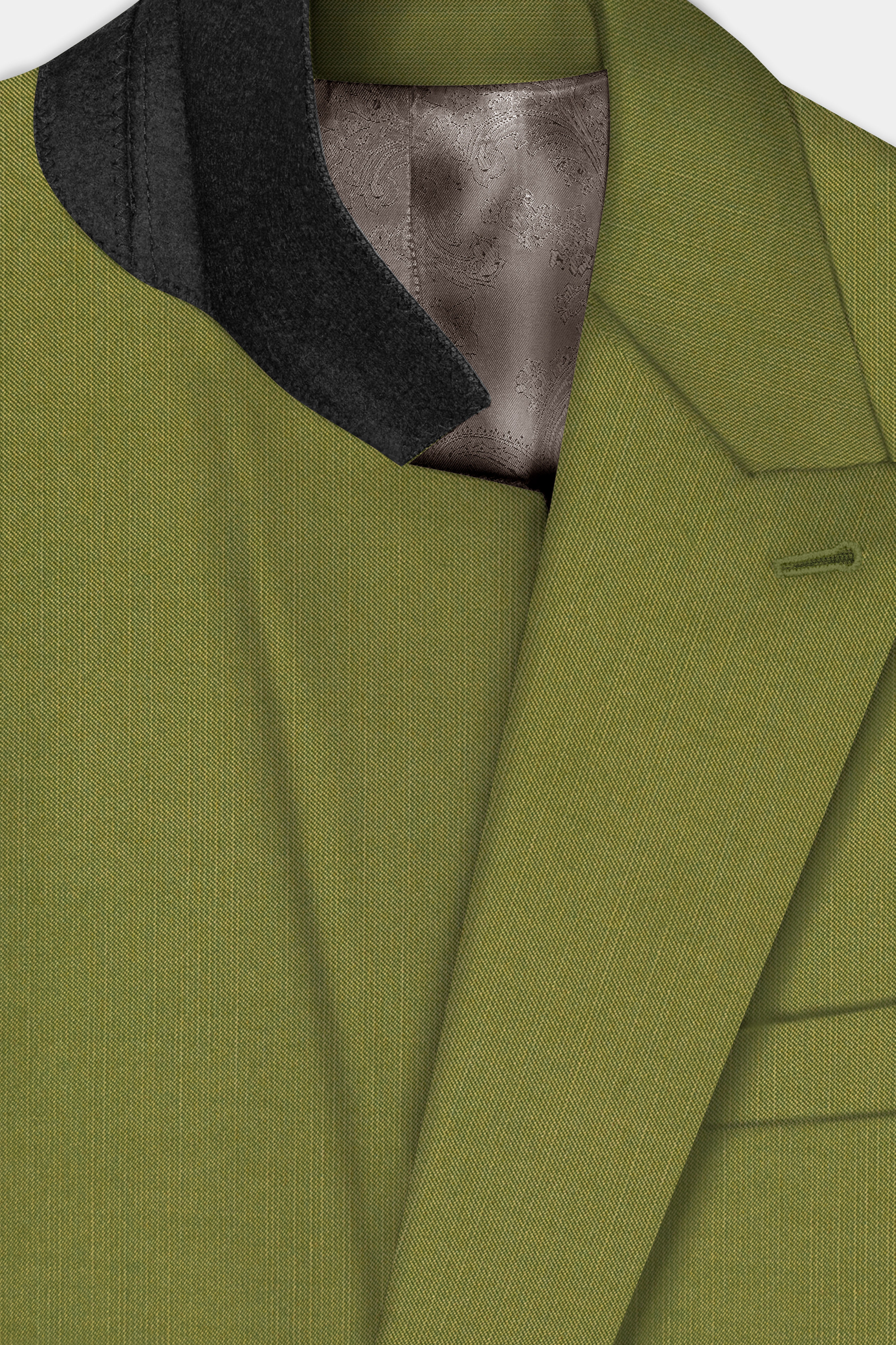 Glade-Muddy Green Solid Wool Rich Double Breasted Slight Stretch Blazer