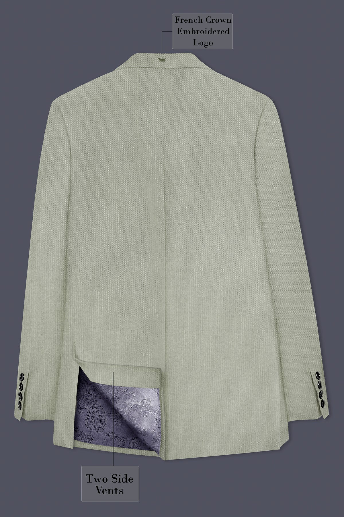 Lichen-Norway Green Solid Wool Rich Double Breasted Slight Stretch Blazer