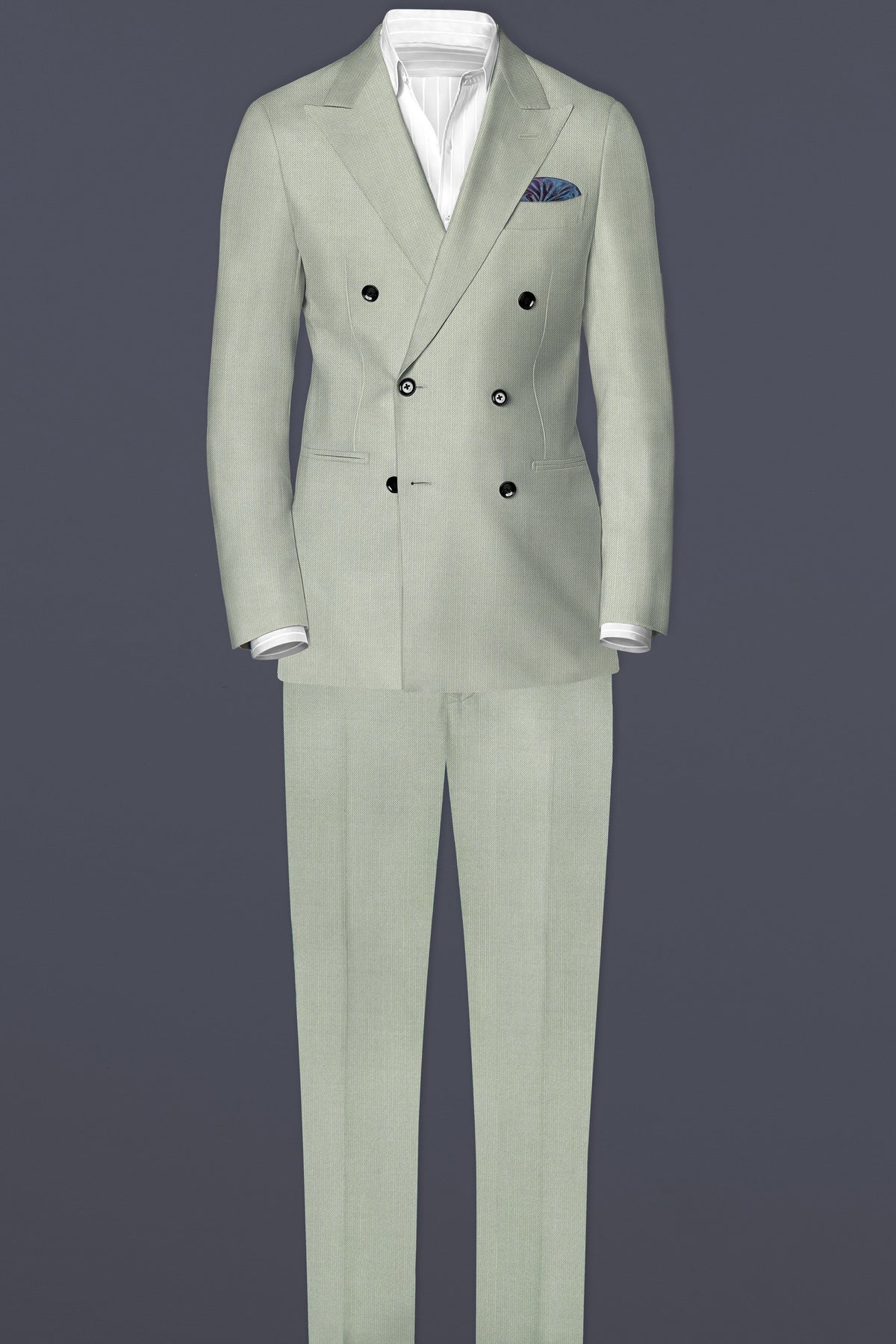 Lichen-Norway Green Solid Wool Rich Double Breasted Slight Stretch Blazer