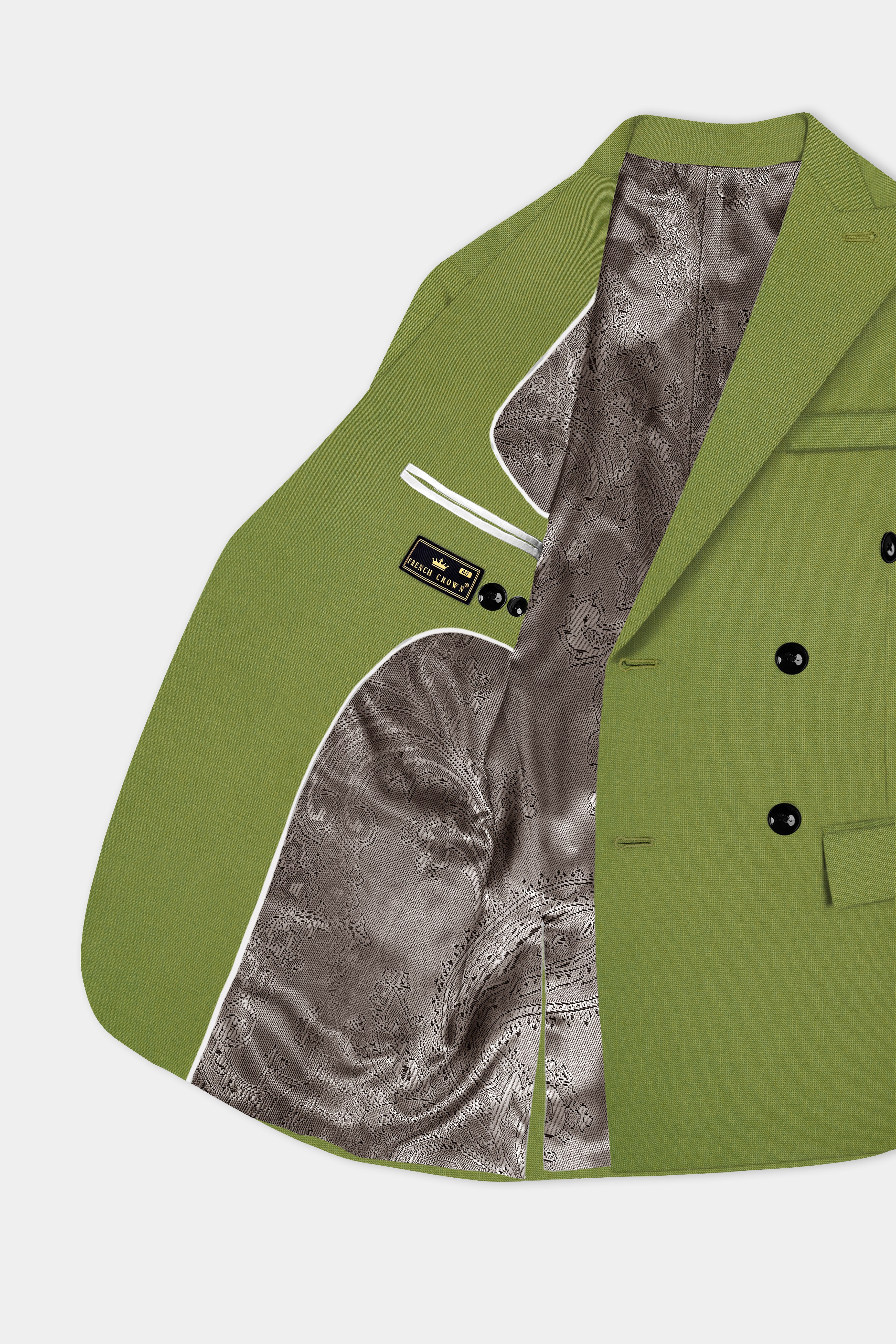 Pistachio-Wasabi Green Solid Wool Rich Double Breasted Slight Stretch Blazer