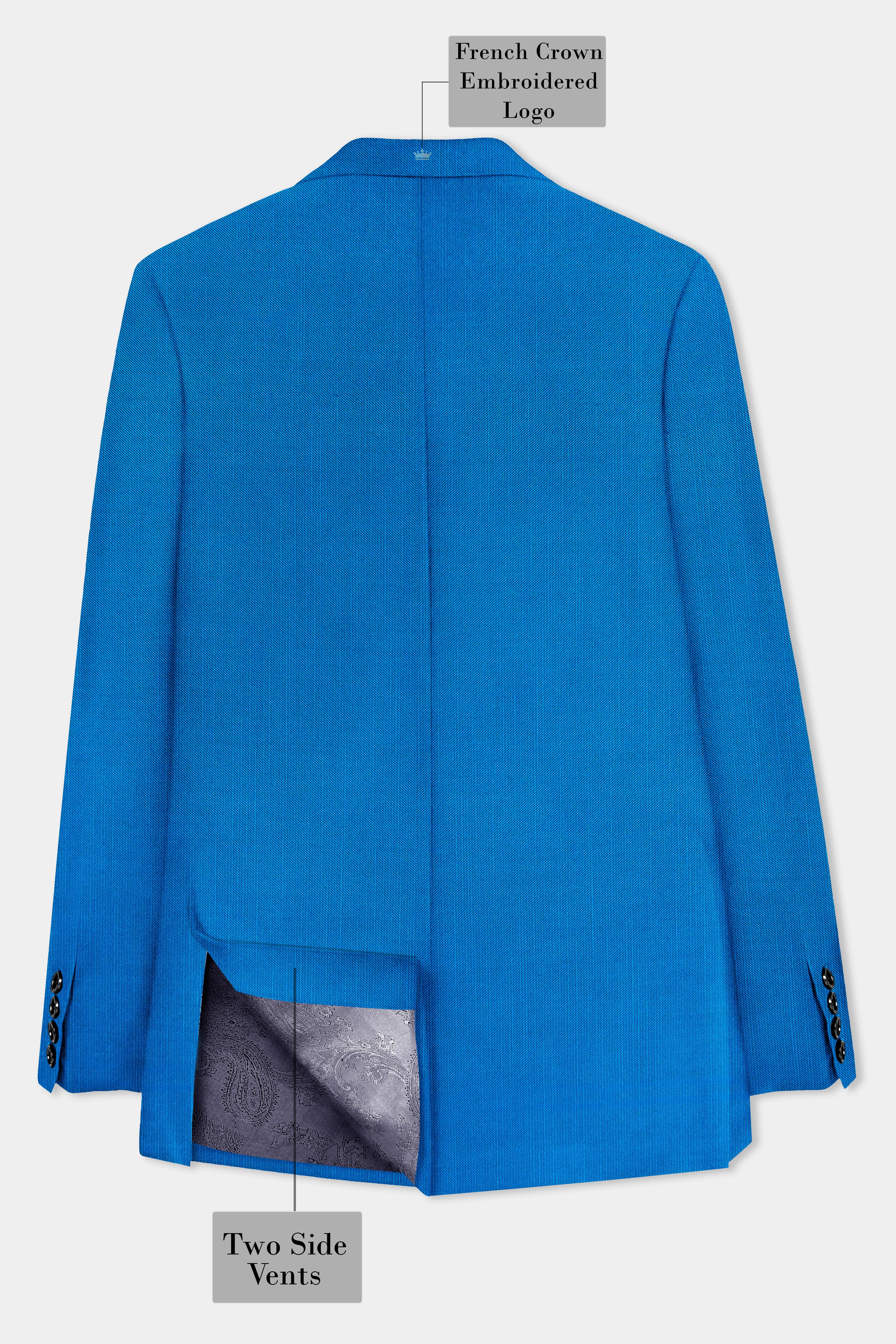 Azure-Venice Blue Solid Wool Rich Double Breasted Slight Stretch Blazer