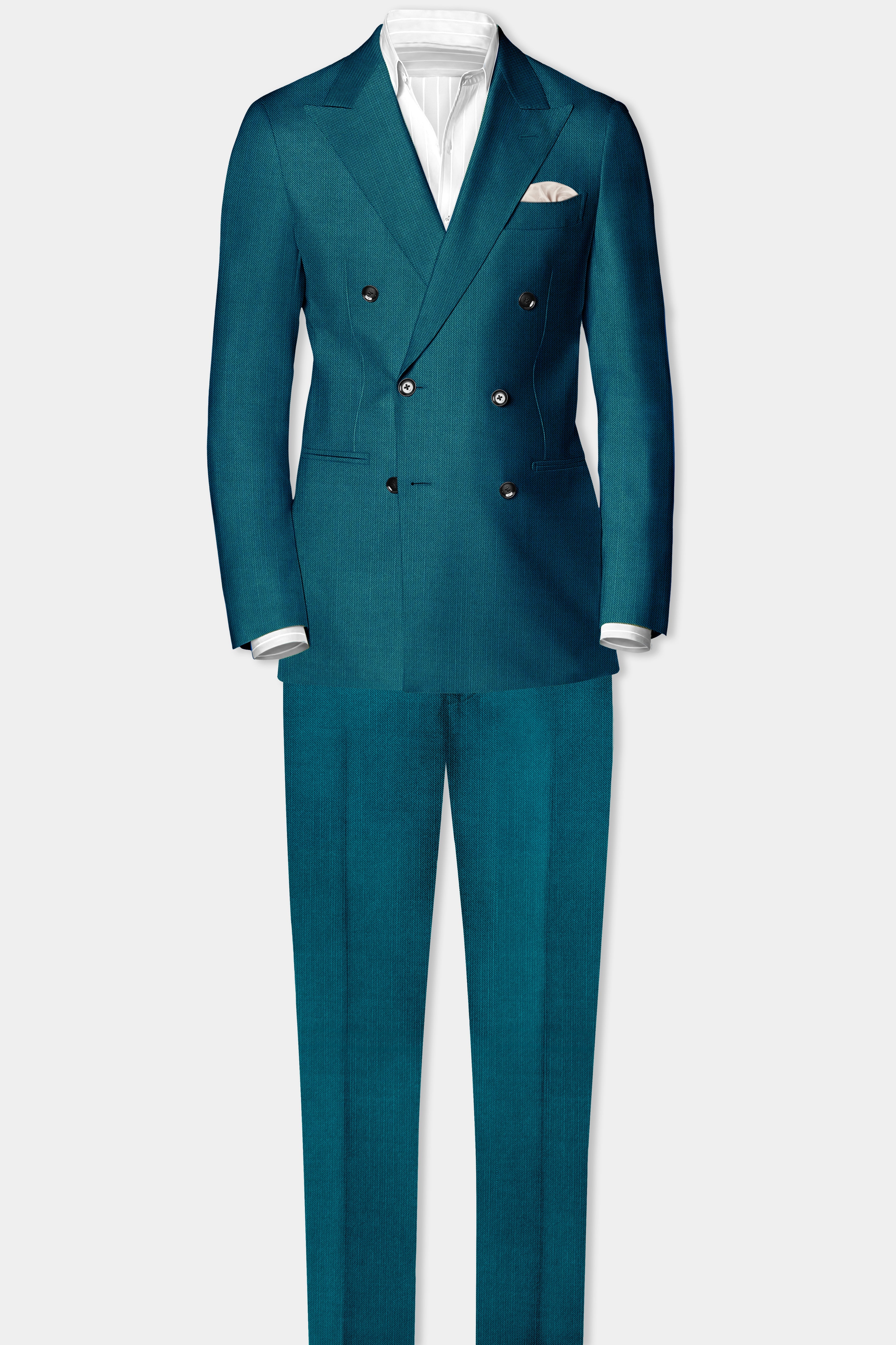 Sapphire-Peacock Blue Solid Wool Rich Double Breasted Stretchable traveler Blazer