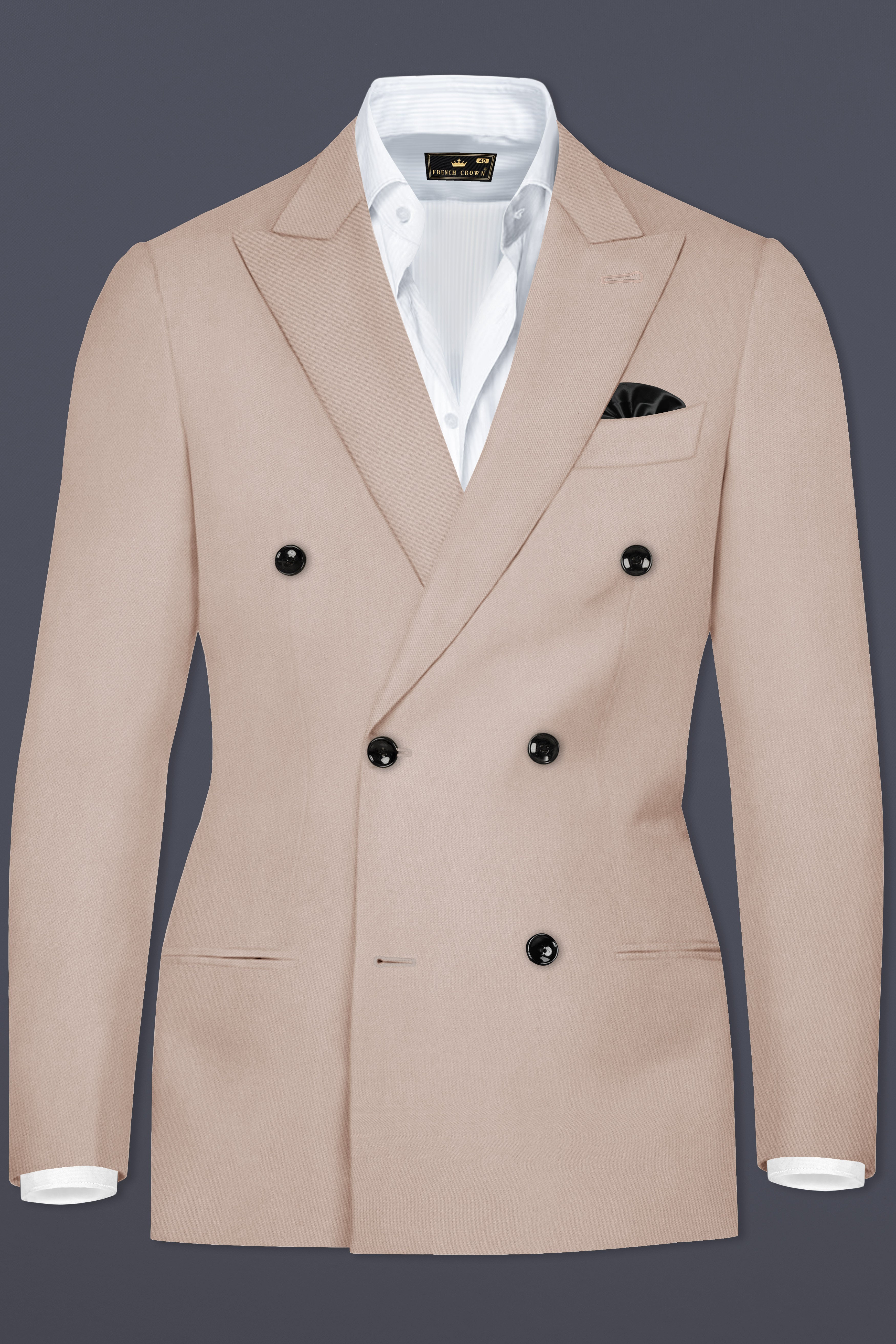 Clam Shell Cream Solid Cotton Double Breasted Blazer