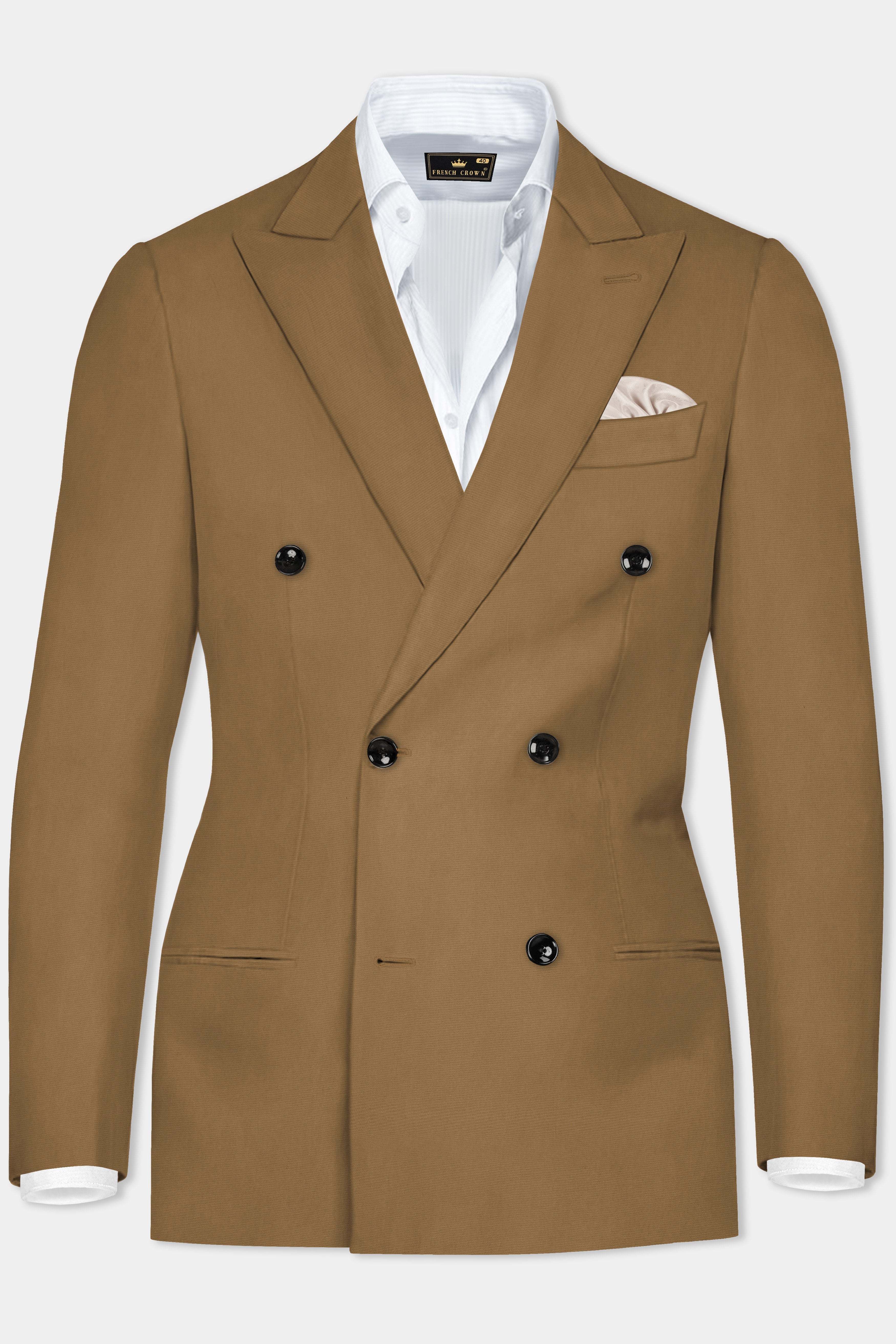 Roman Coffee Brown Solid Wool Rich Double Breasted Blazer