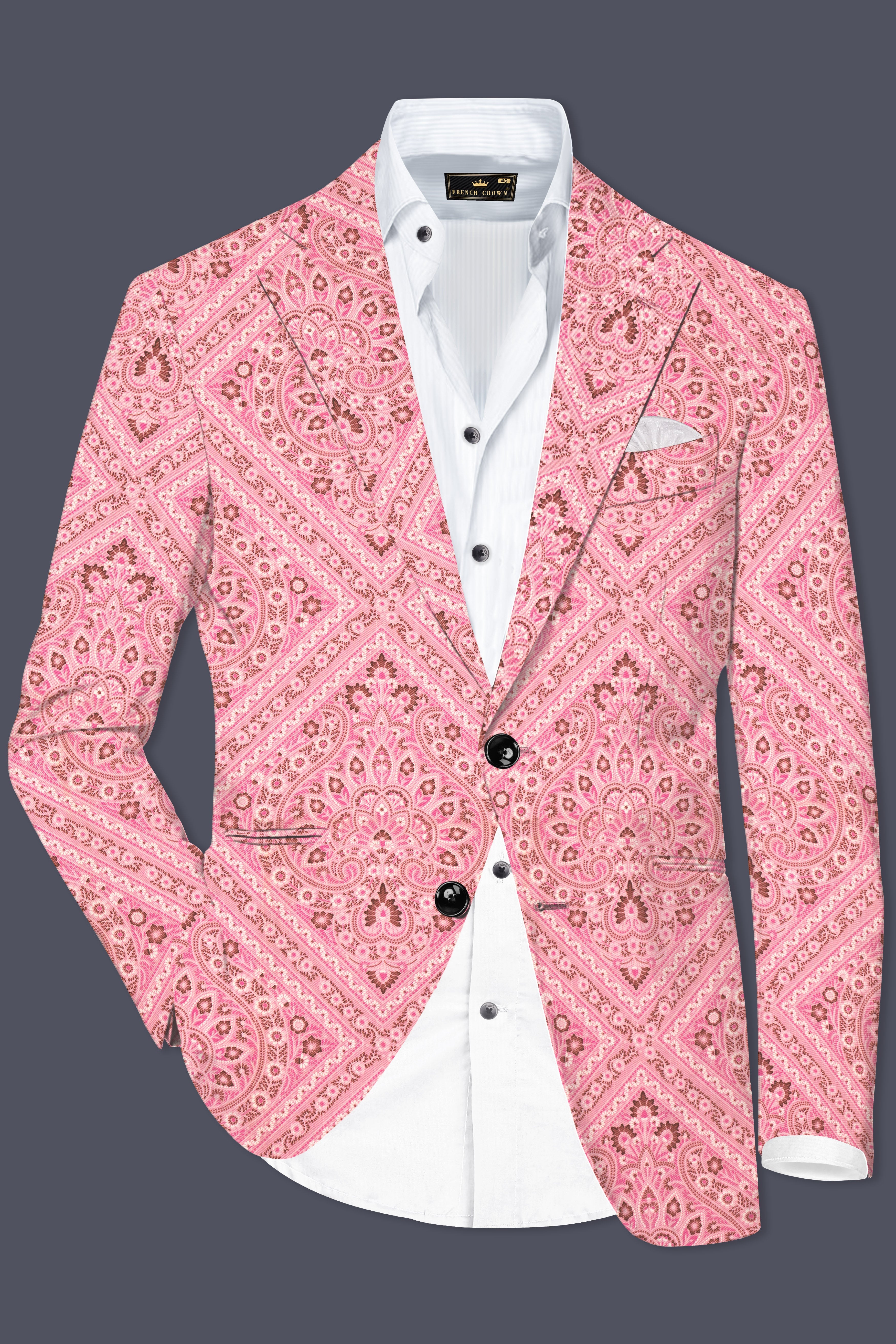 Rose Bud Pink Printed Cotton Single Breasted Blazer