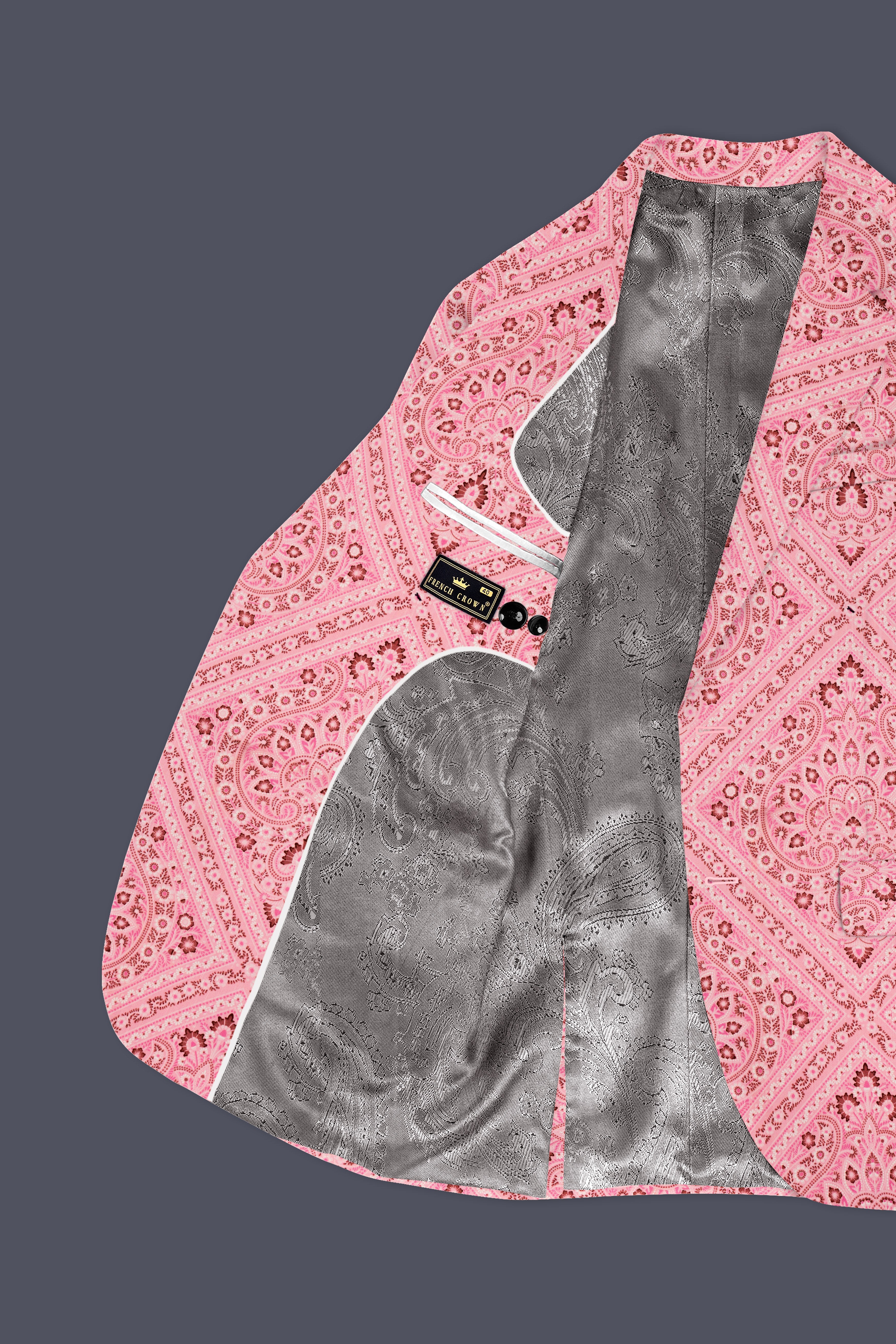 Rose Bud Pink Printed Cotton Single Breasted Blazer