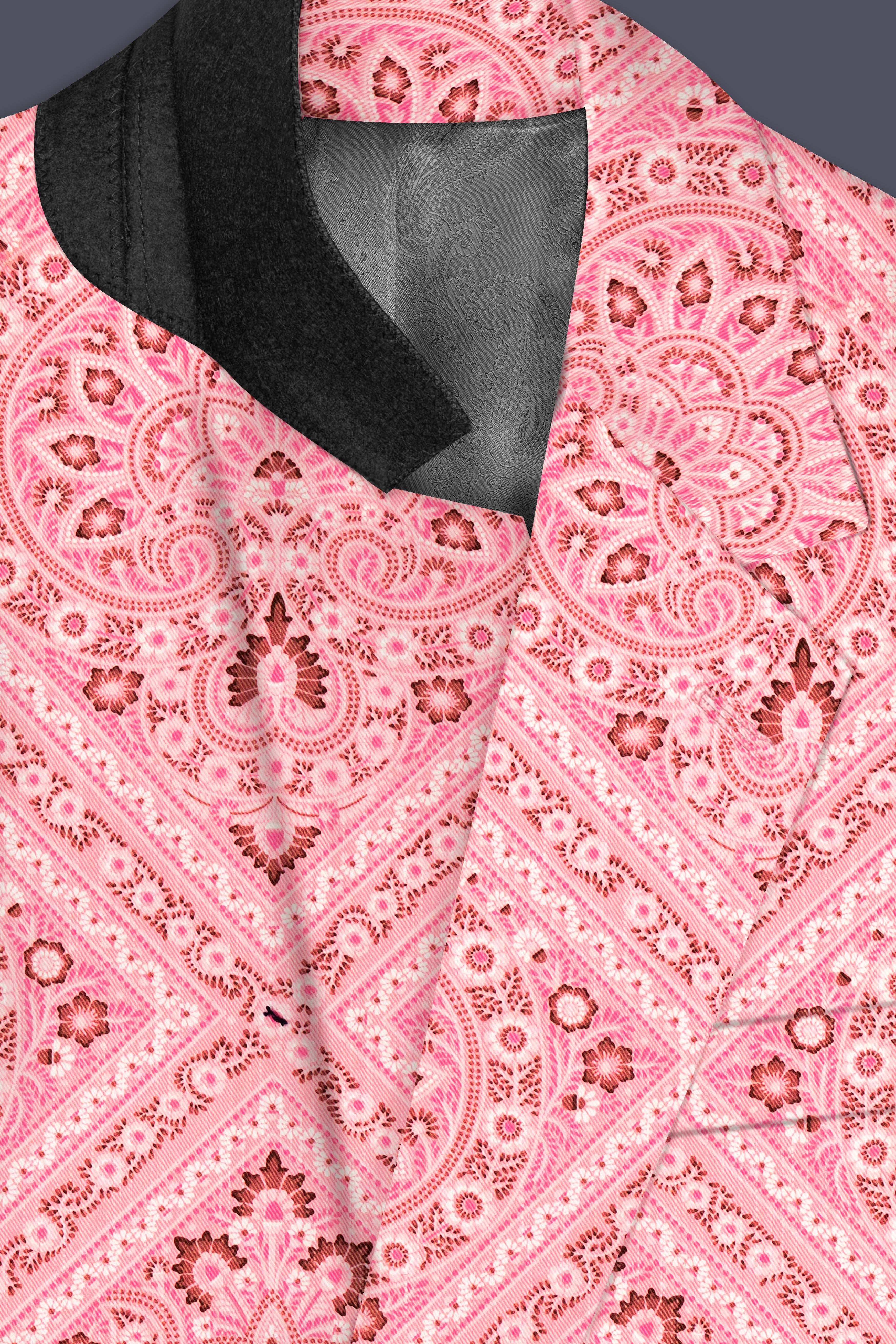 Rose Bud Pink Printed Cotton Single Breasted Blazer