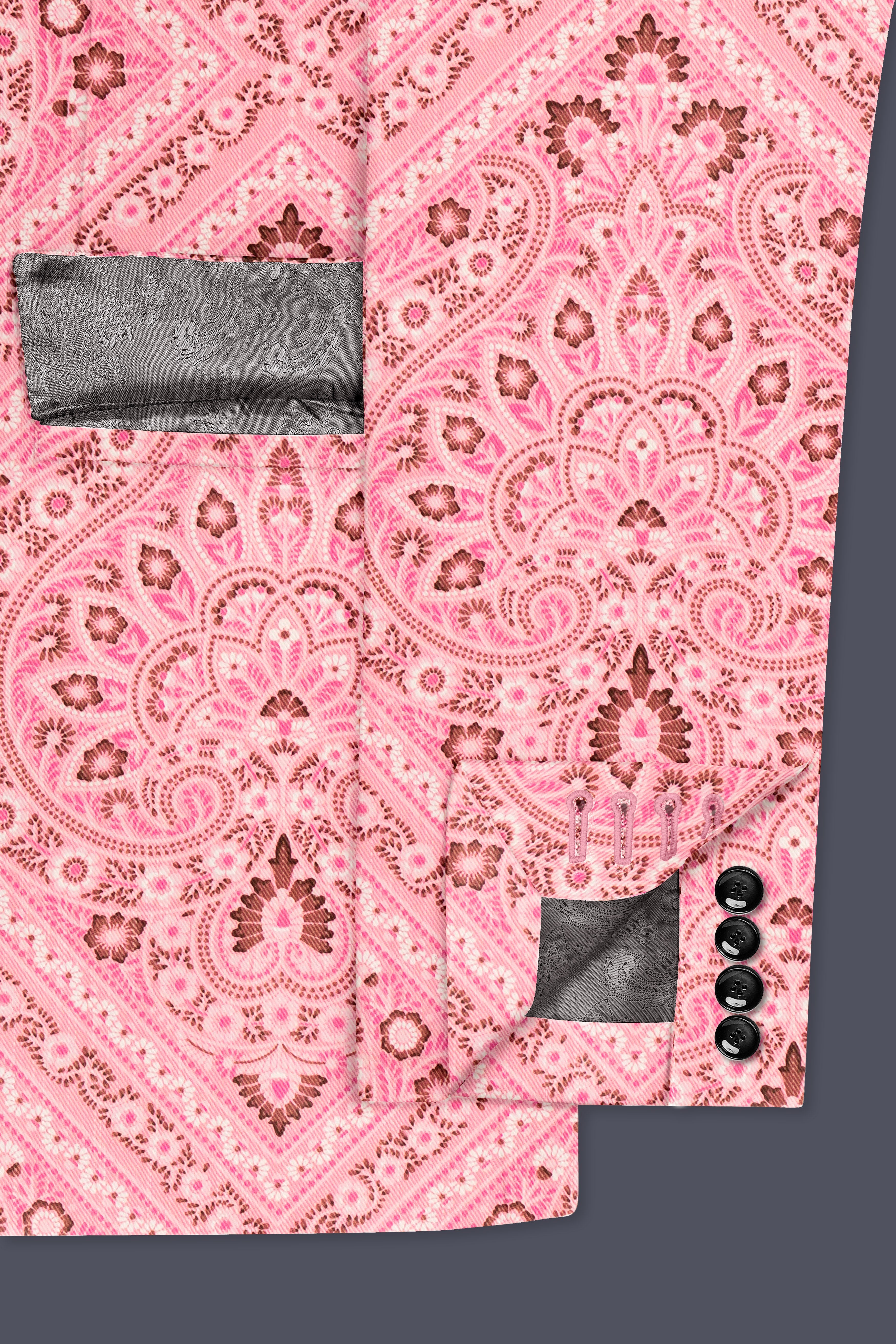 Rose Bud Pink Printed Cotton Single Breasted Blazer