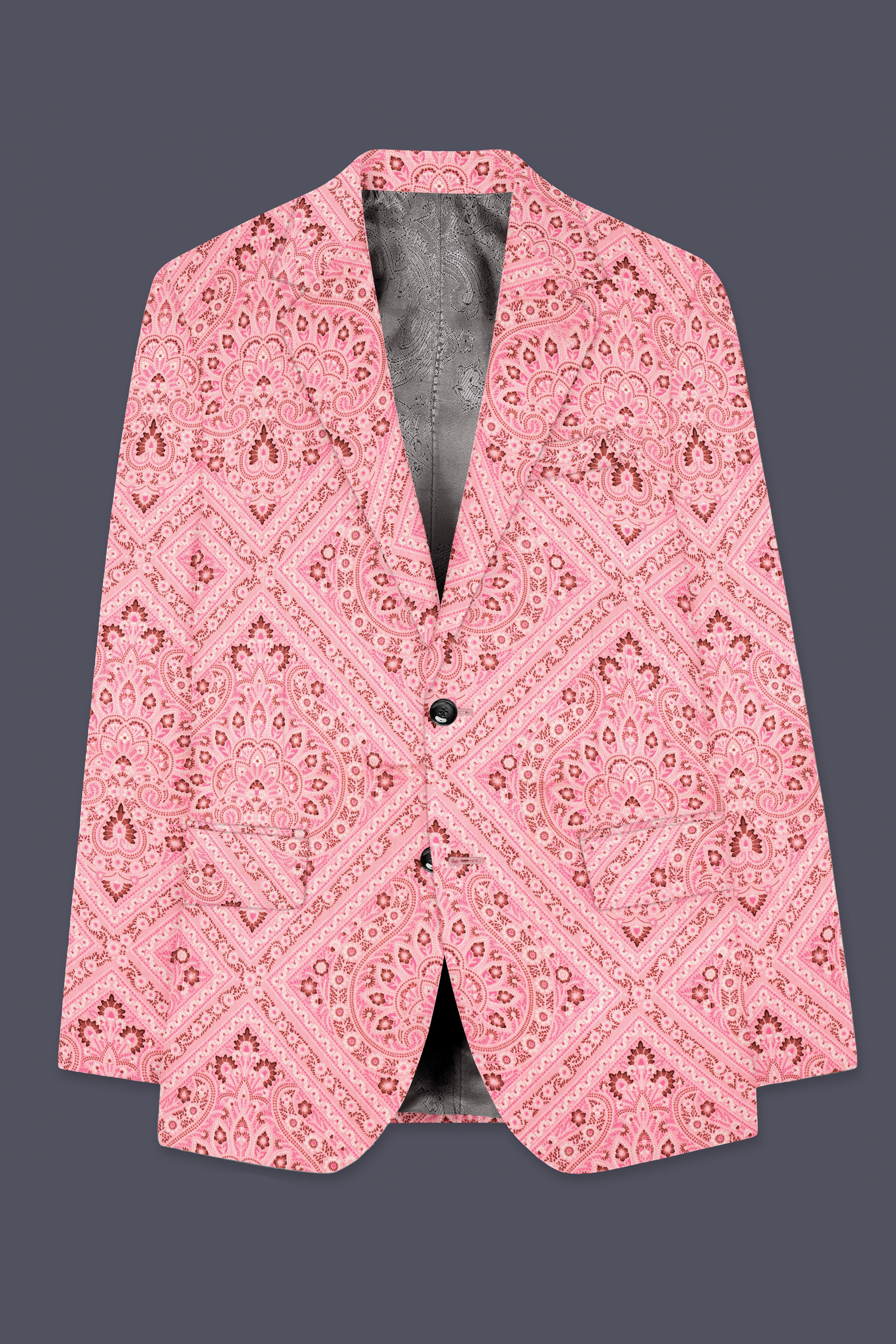 Rose Bud Pink Printed Cotton Single Breasted Blazer