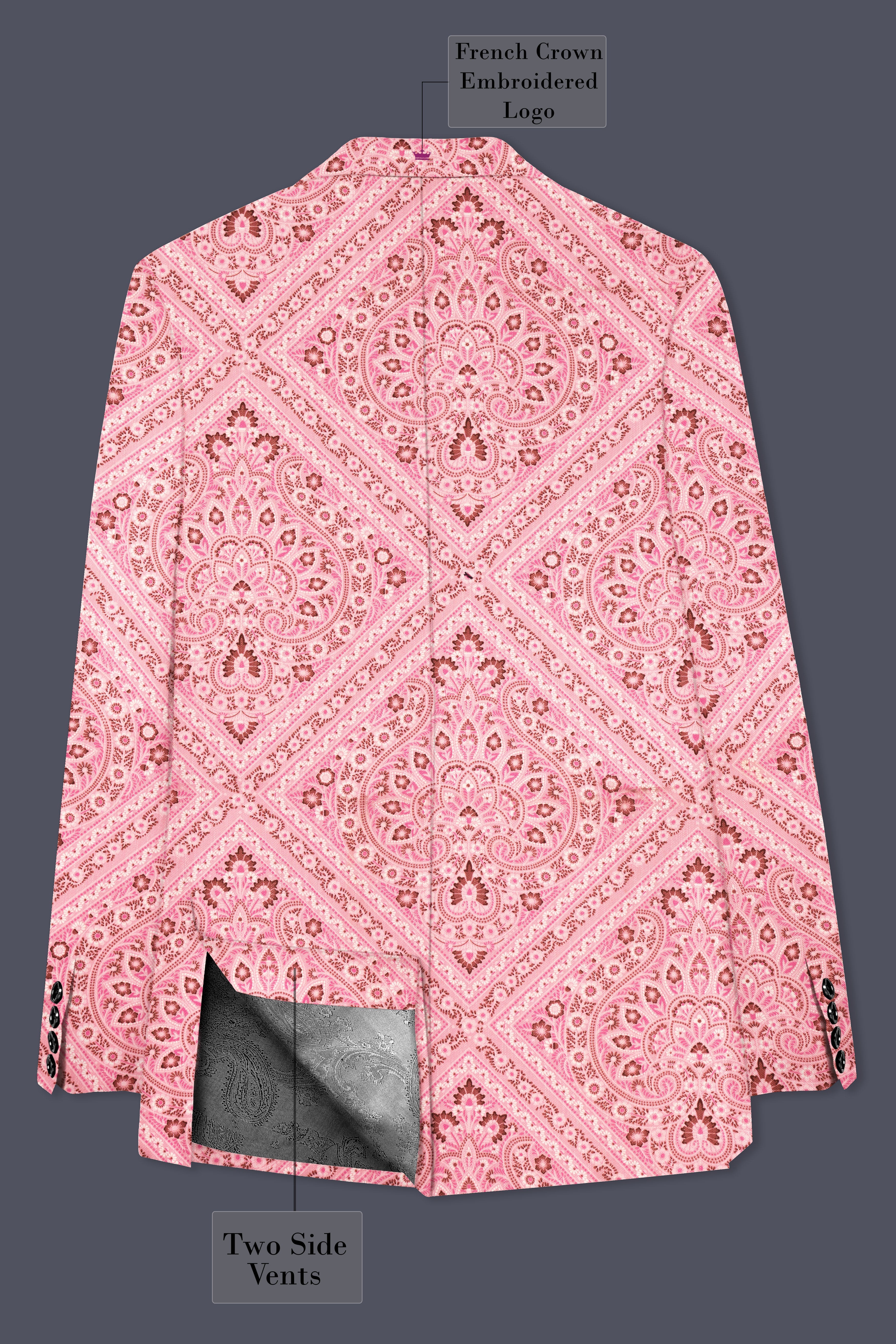 Rose Bud Pink Printed Cotton Single Breasted Blazer