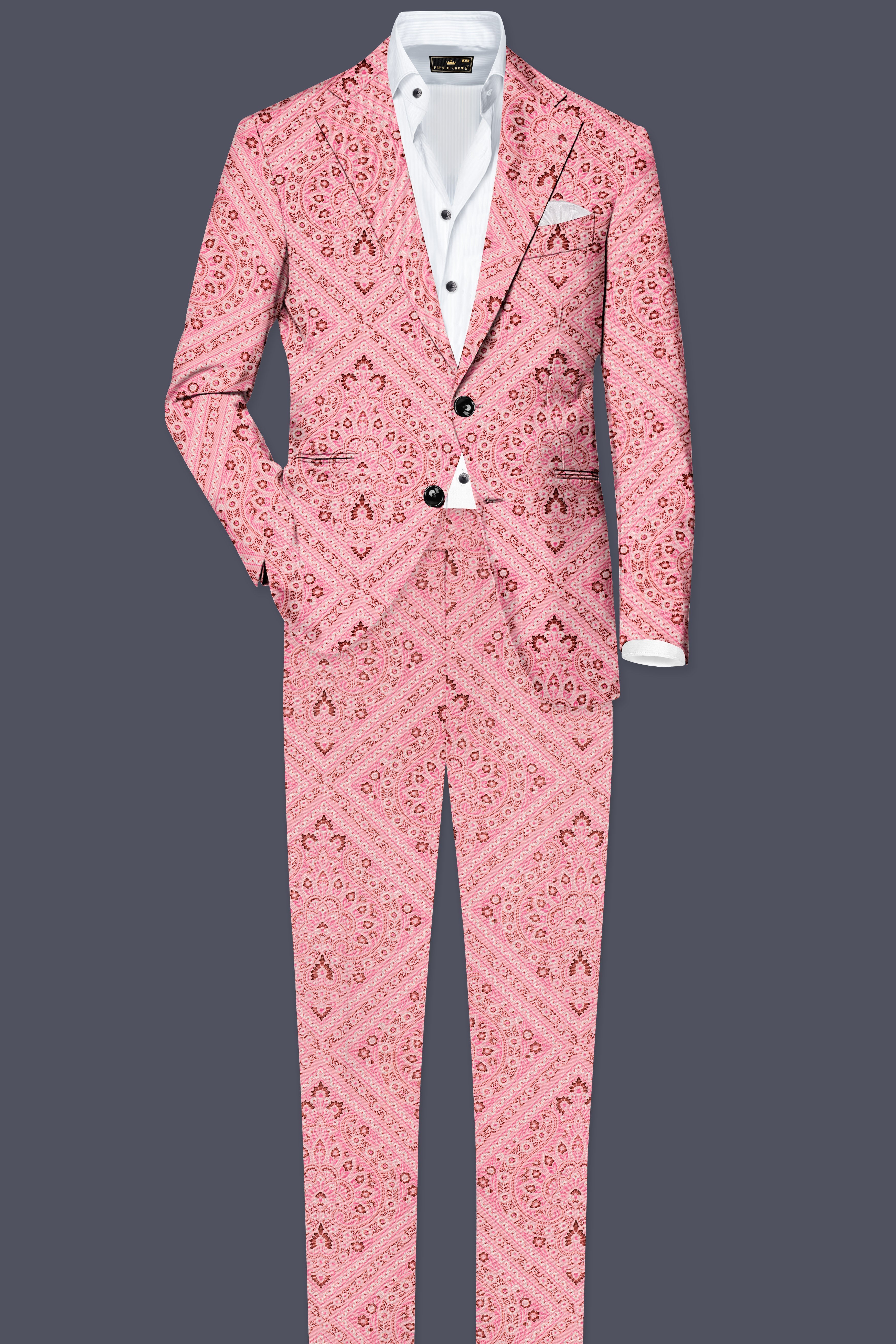 Rose Bud Pink Printed Cotton Single Breasted Blazer