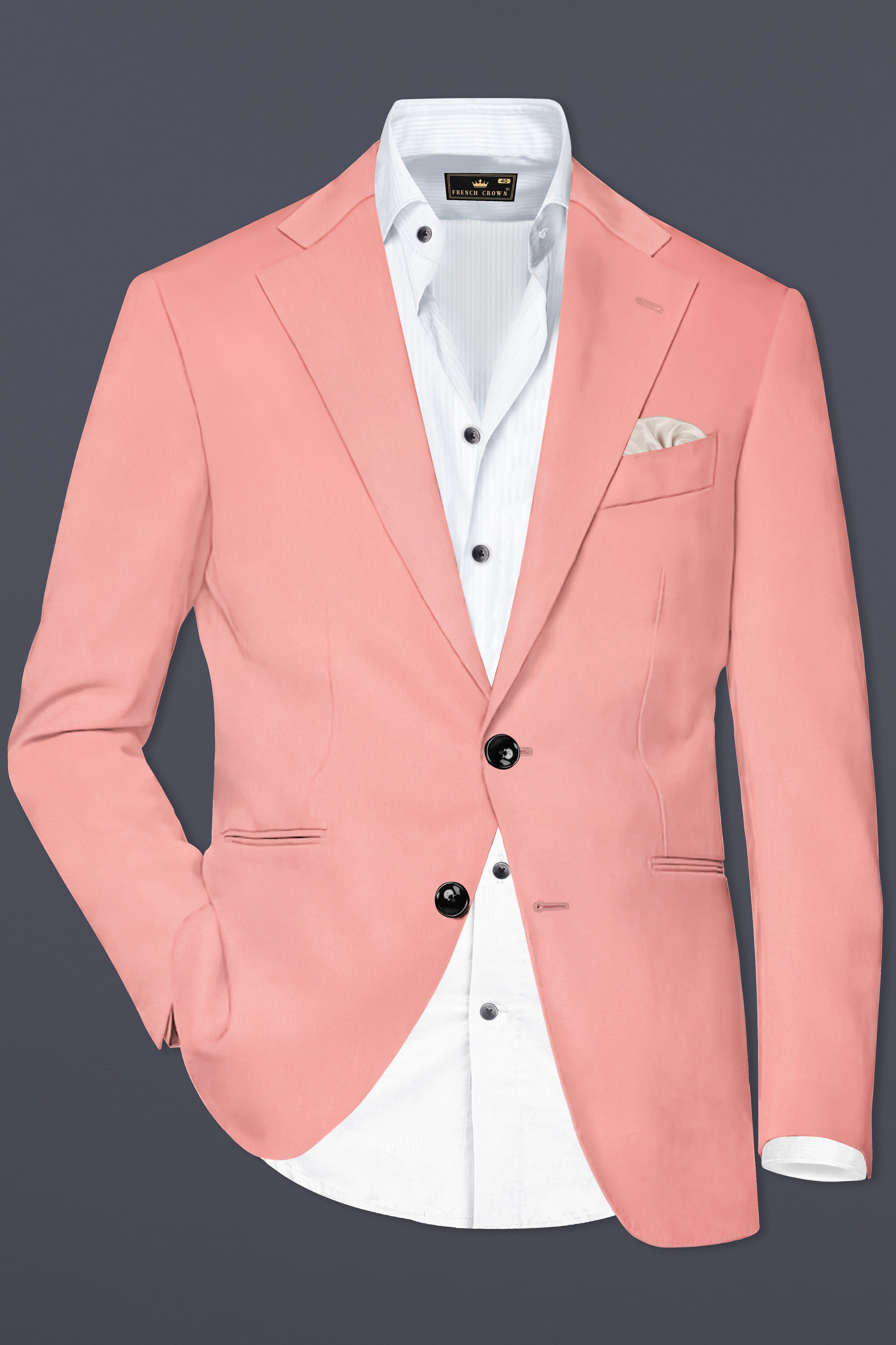 Flamingo Pink Solid Cotton Single Breasted Blazer