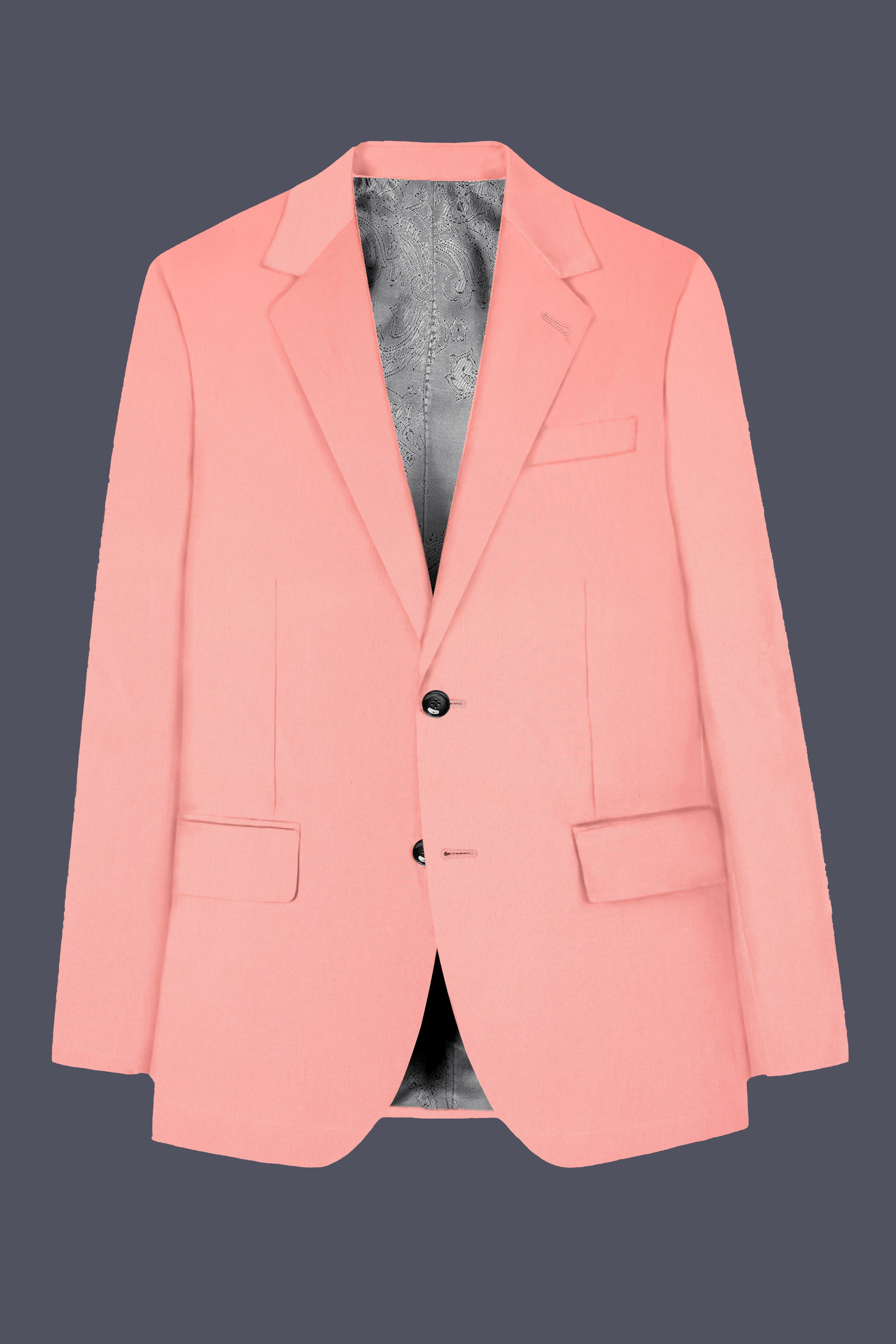 Flamingo Pink Solid Cotton Single Breasted Blazer