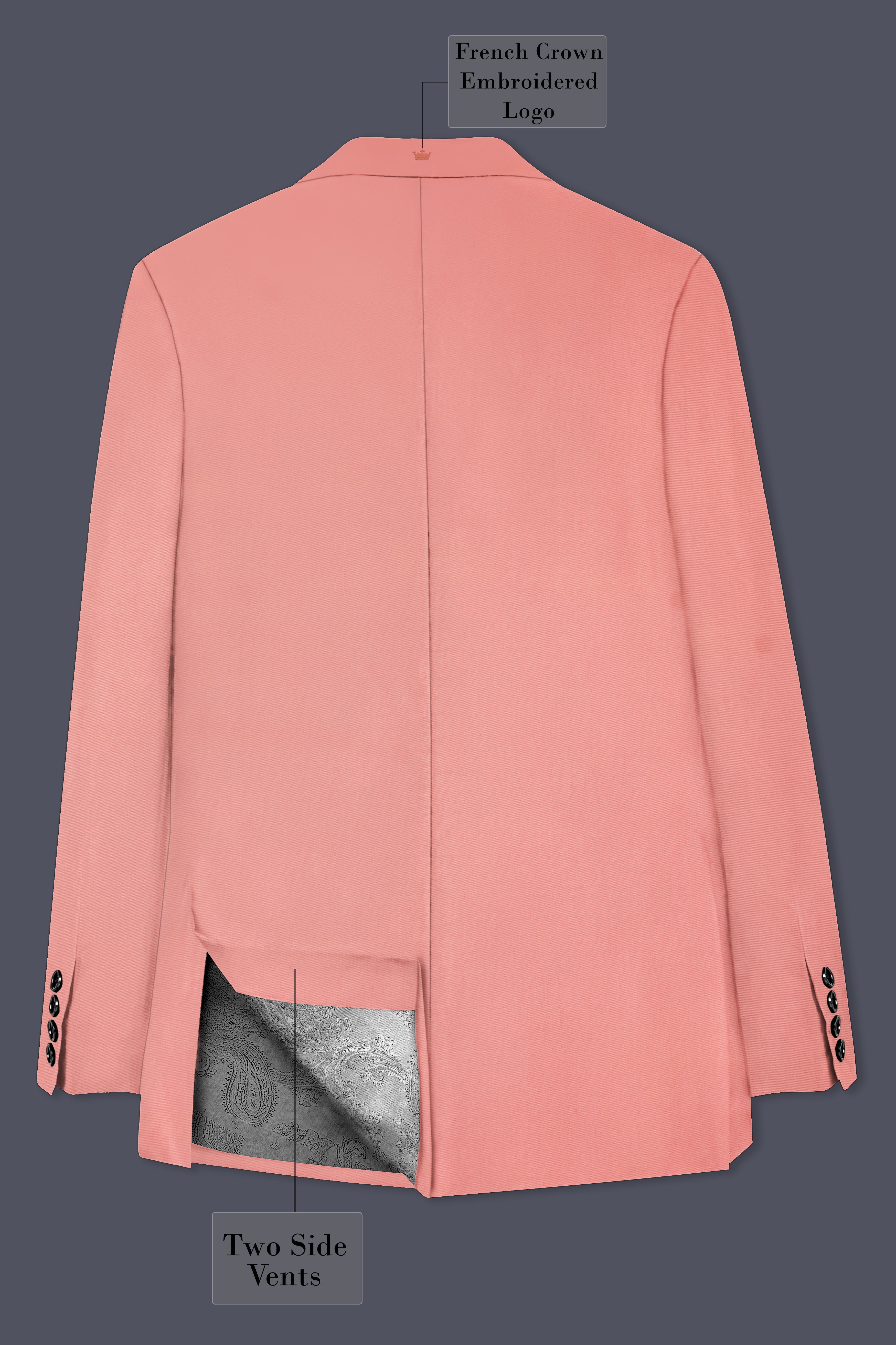Flamingo Pink Solid Cotton Single Breasted Blazer
