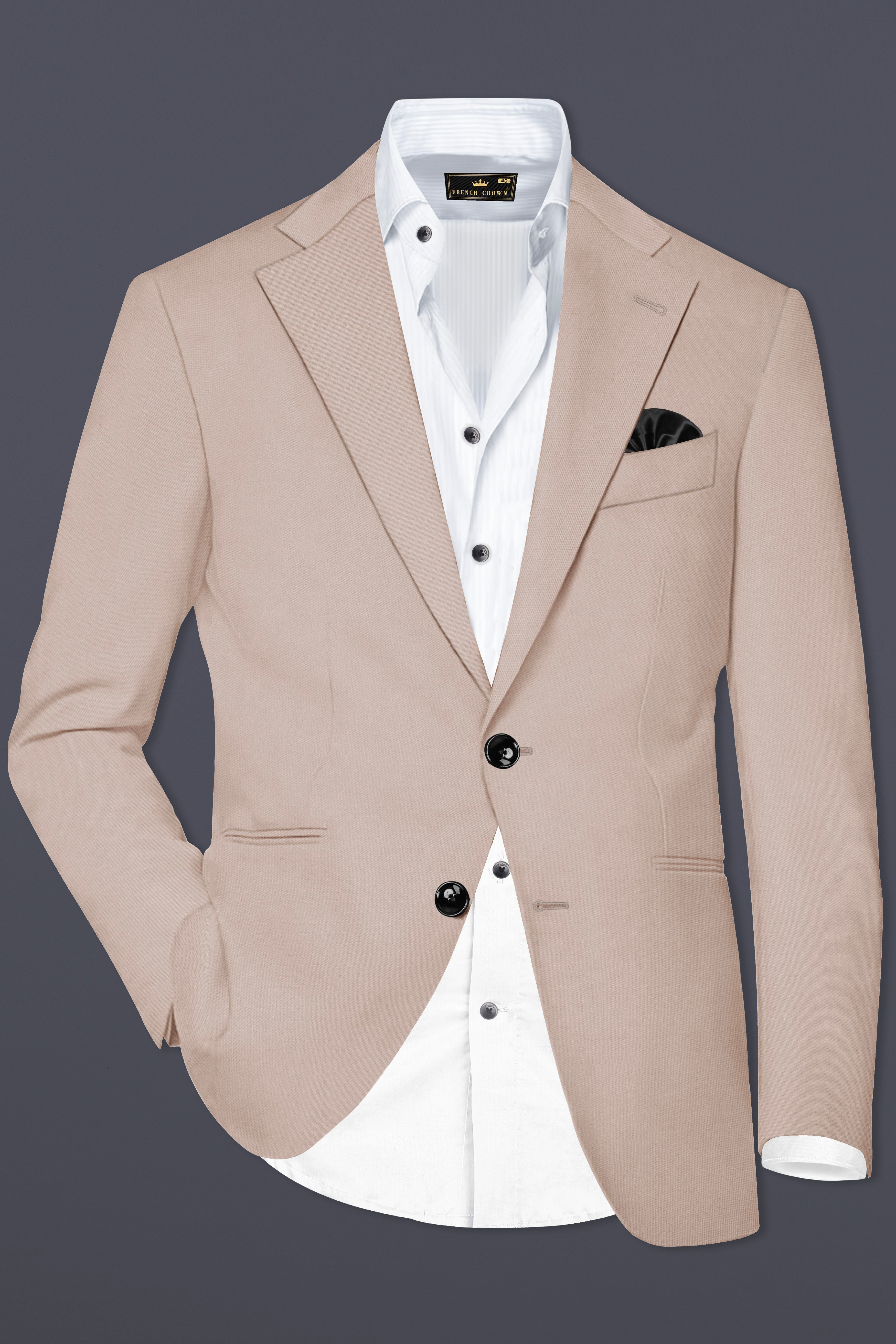 Clam Shell Cream Solid Cotton Single Breasted Blazer