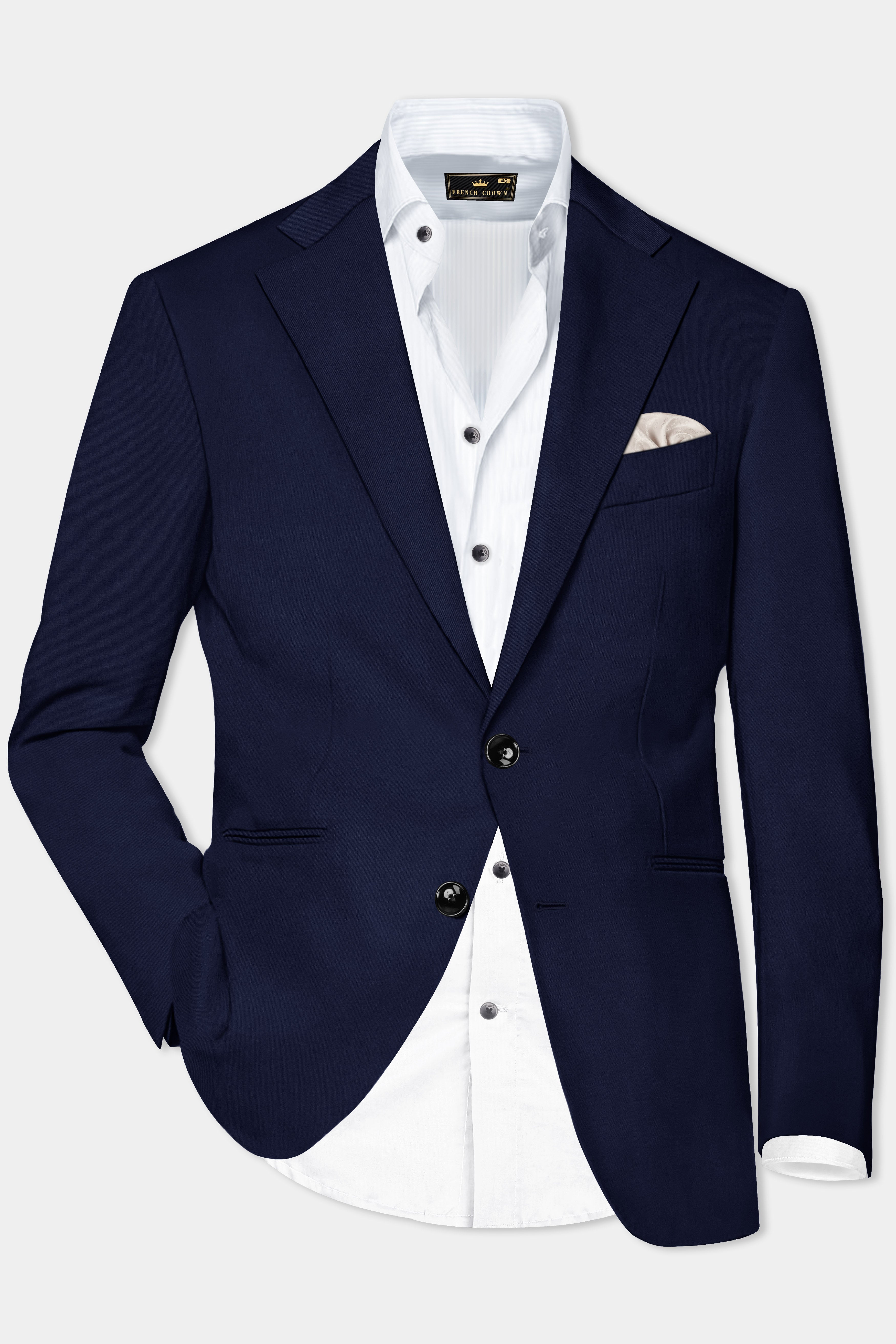 Cinder Blue Solid Cotton Single Breasted Blazer