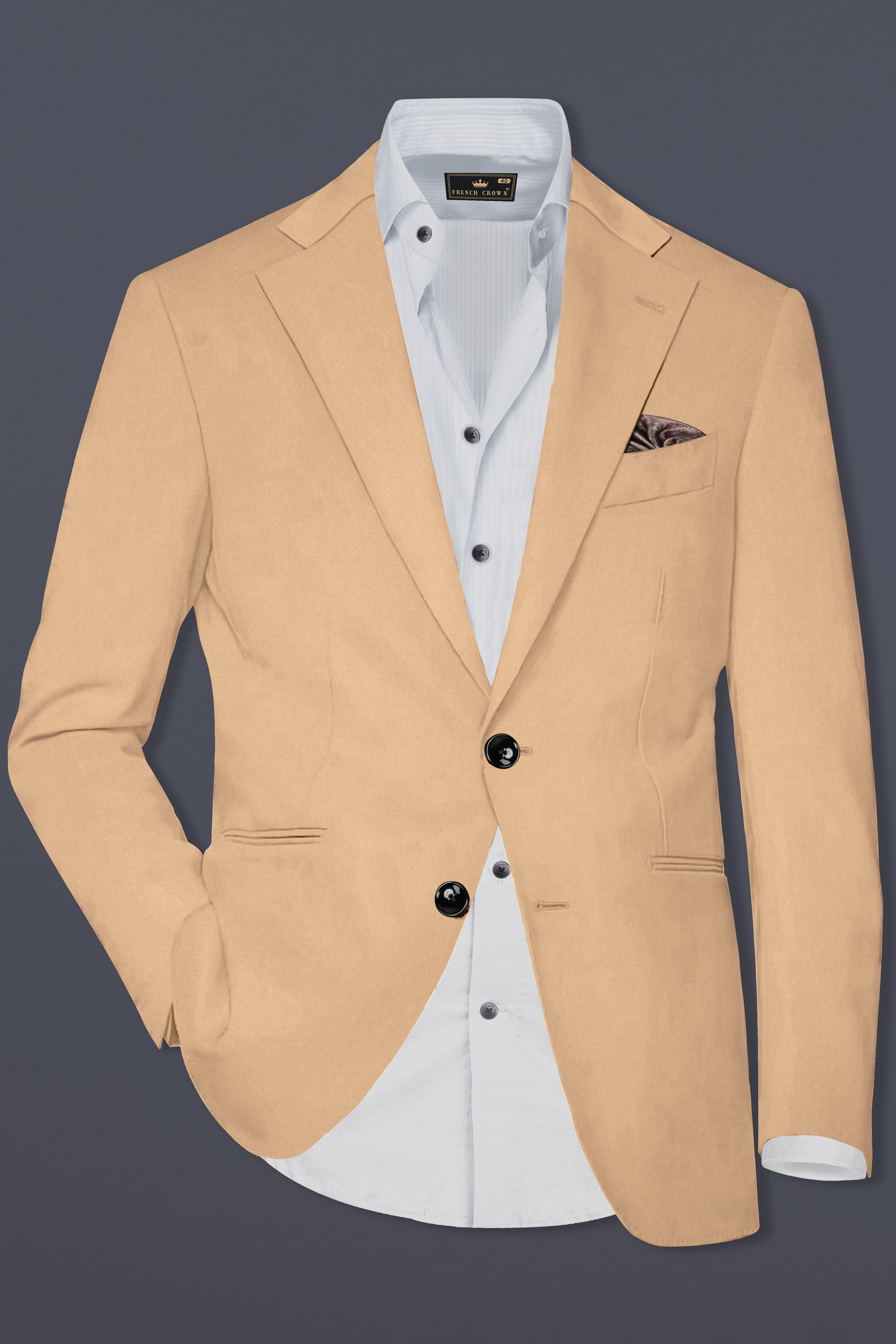 Cameo Cream Solid Cotton Single Breasted Blazer