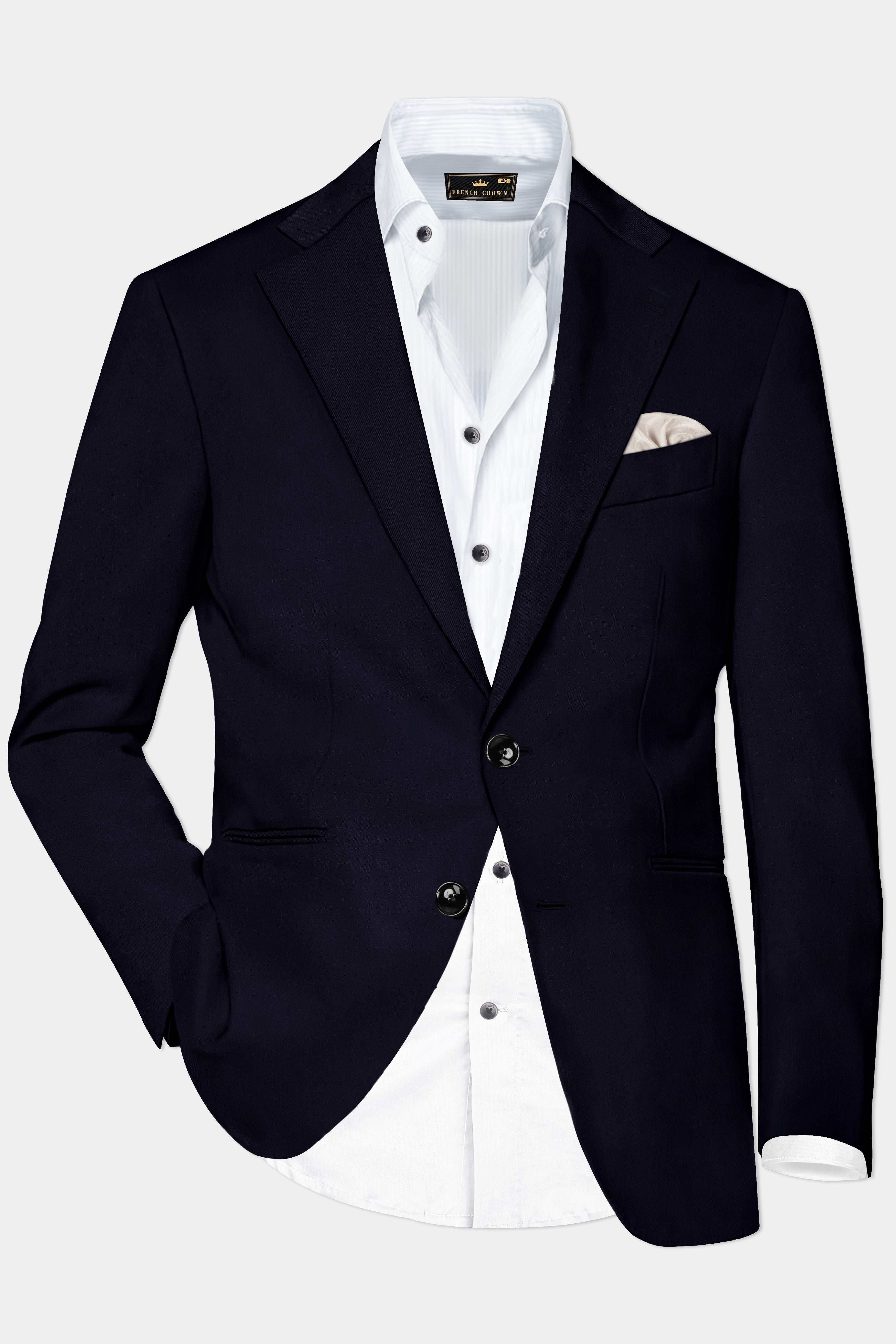 Vulcan Blue Solid Wool Rich Single Breasted Blazer