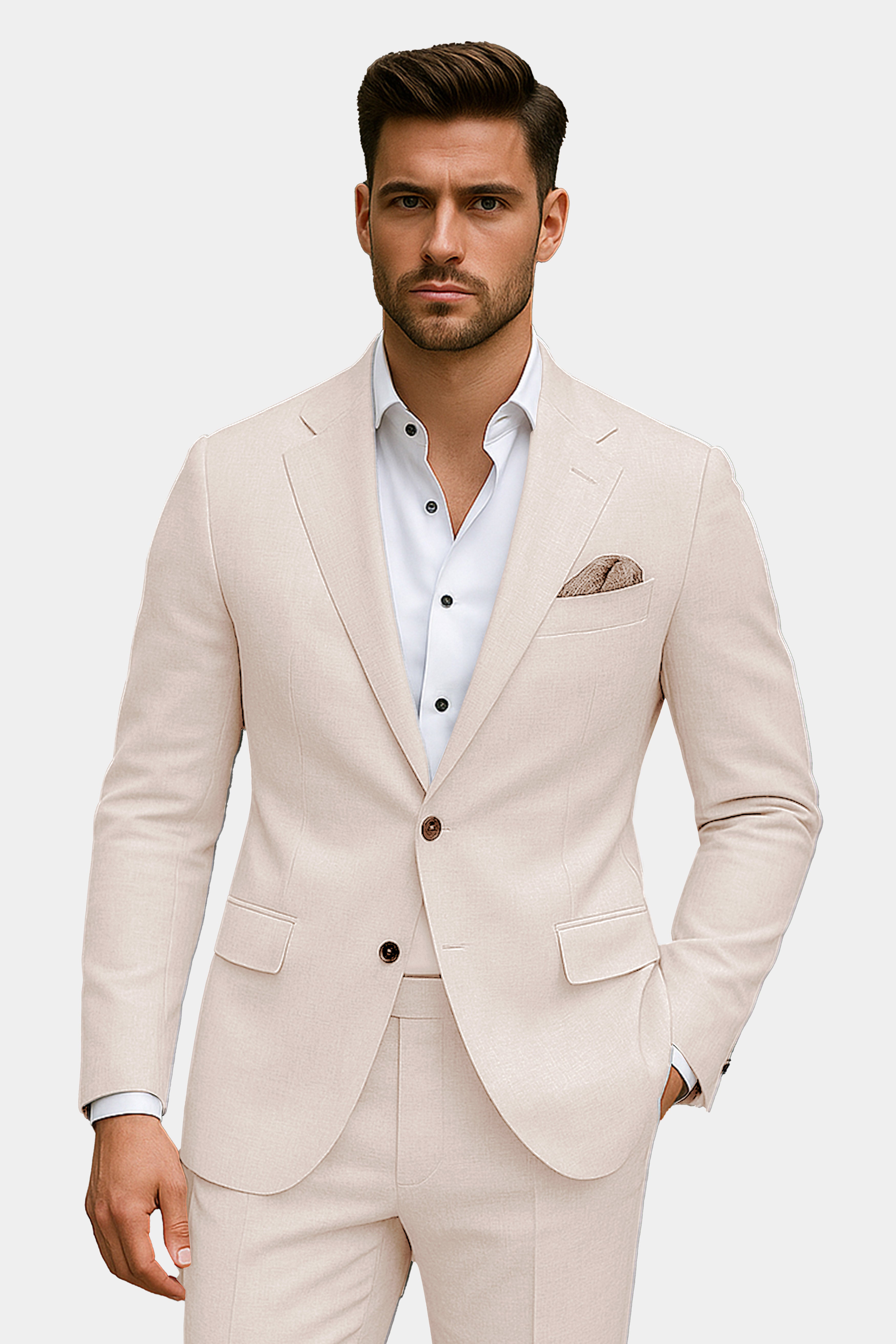 Velivon-Bizarre Cream Solid Wool Rich Single Breasted Slight Stretch Blazer