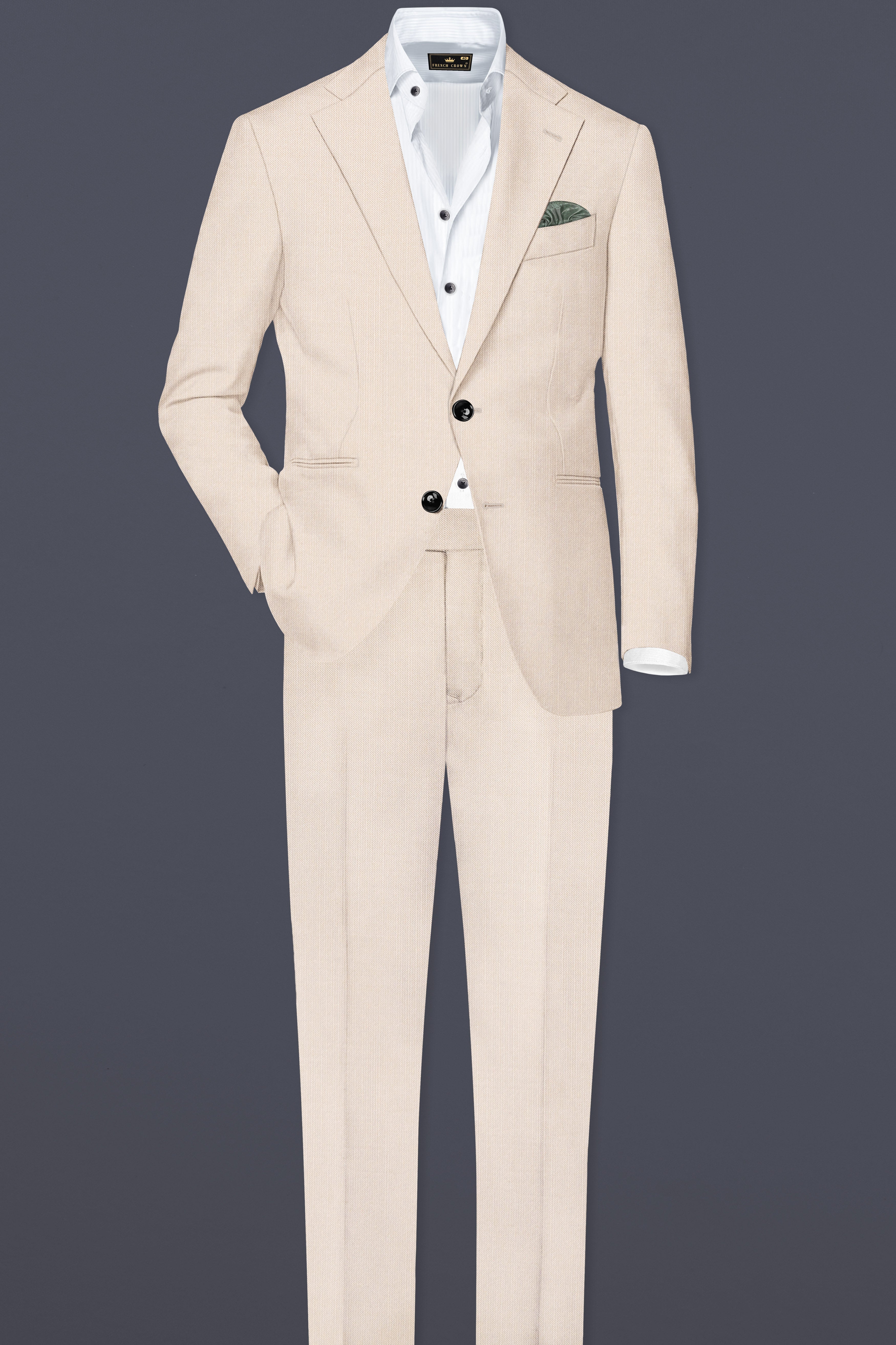 Velivon-Bizarre Cream Solid Wool Rich Single Breasted Stretchable traveler Blazer