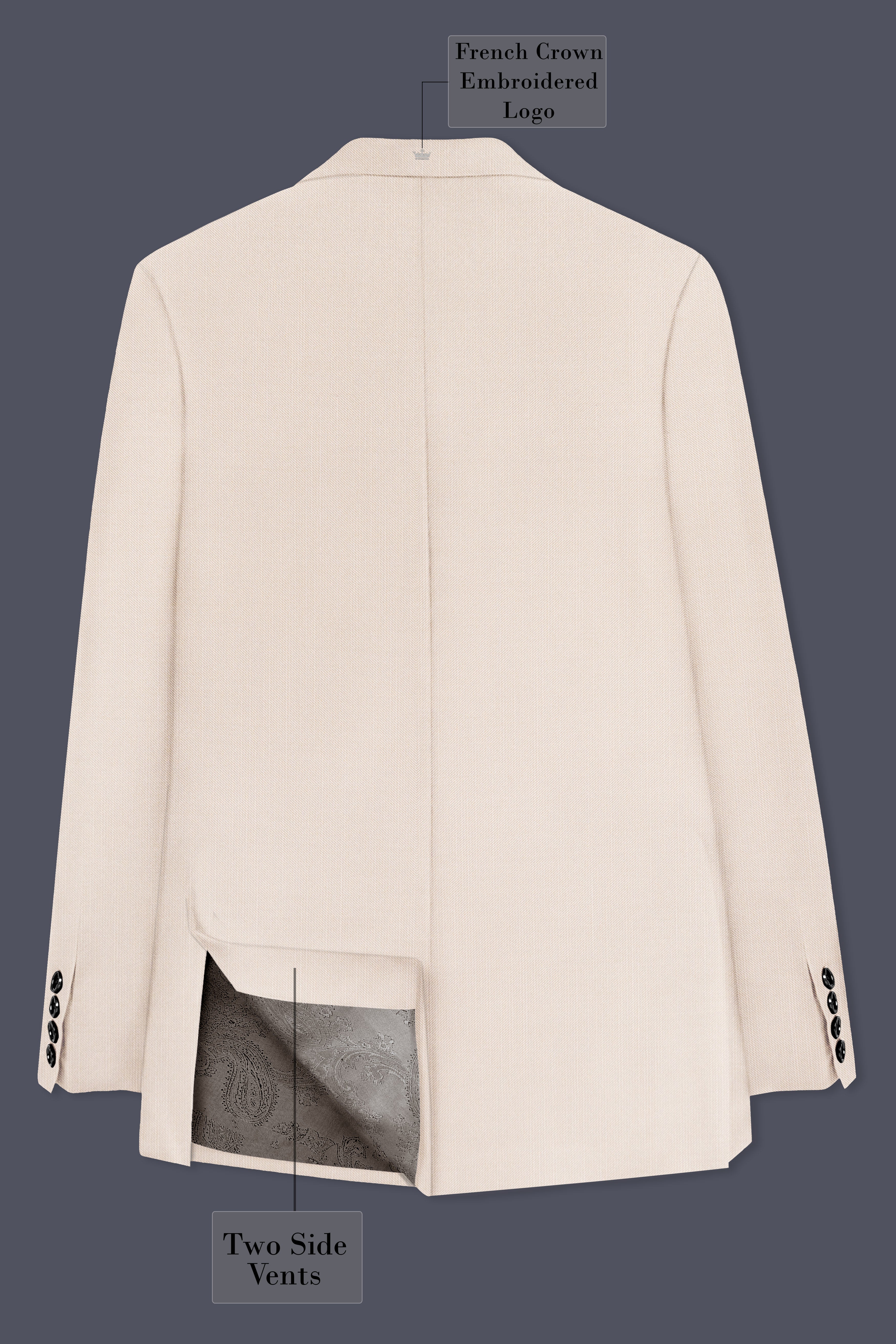 Velivon-Bizarre Cream Solid Wool Rich Single Breasted Slight Stretch Blazer