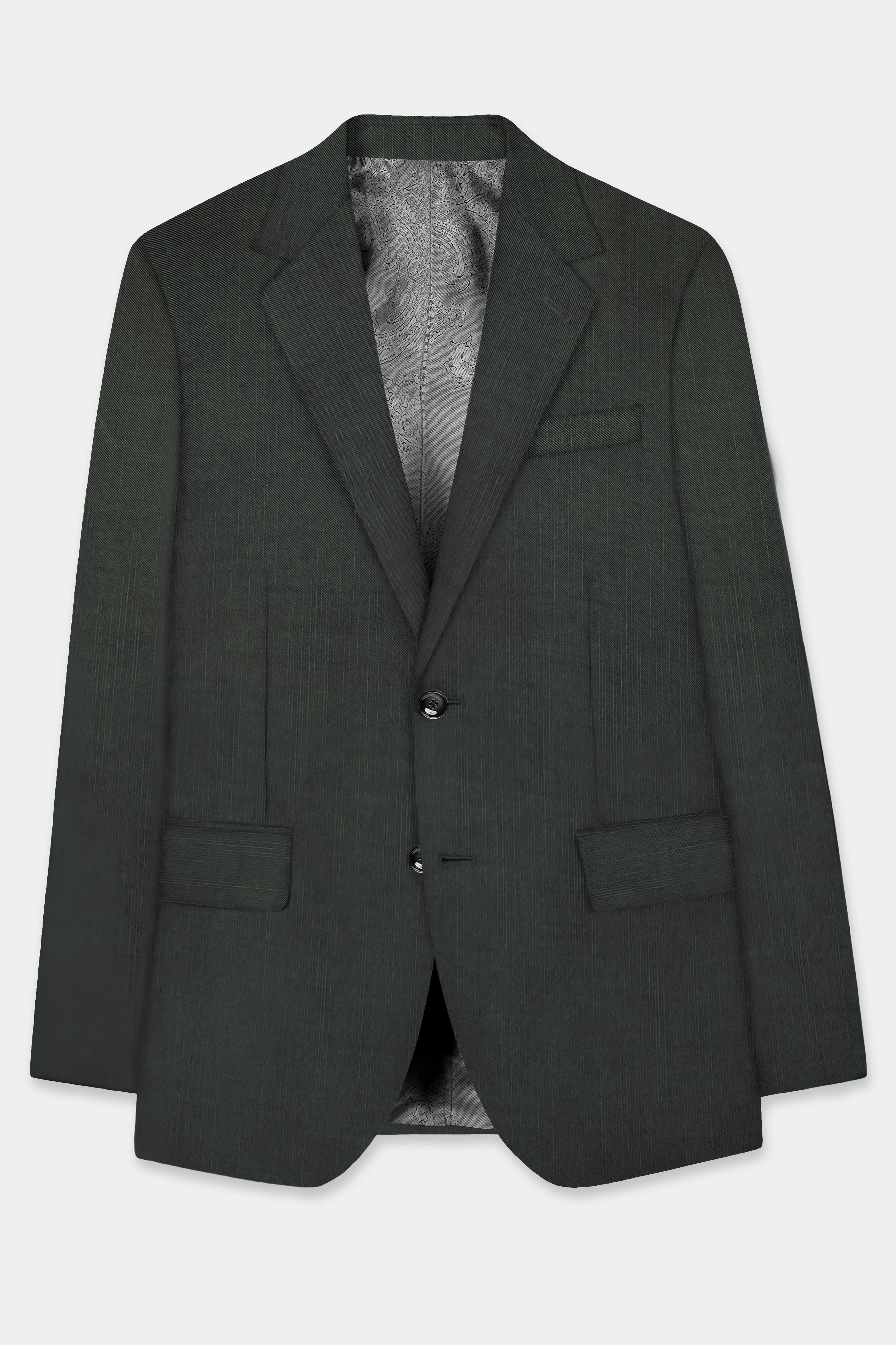Shafton-Mine Shaft Green Solid Wool Rich Single Breasted Slight Stretch Blazer