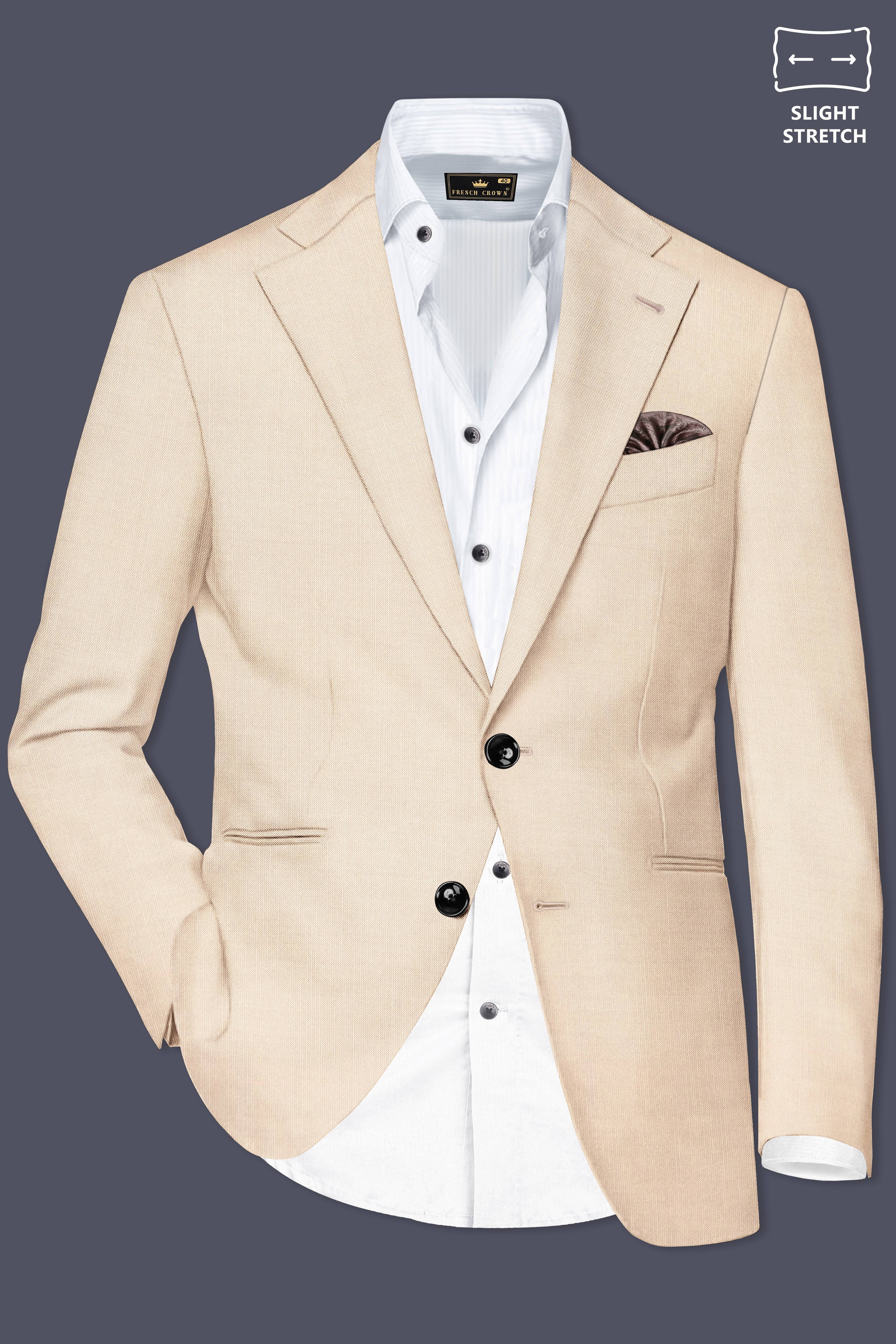 Biscotti-Parchment Cream Solid Wool Rich Single Breasted Slight Stretch Blazer