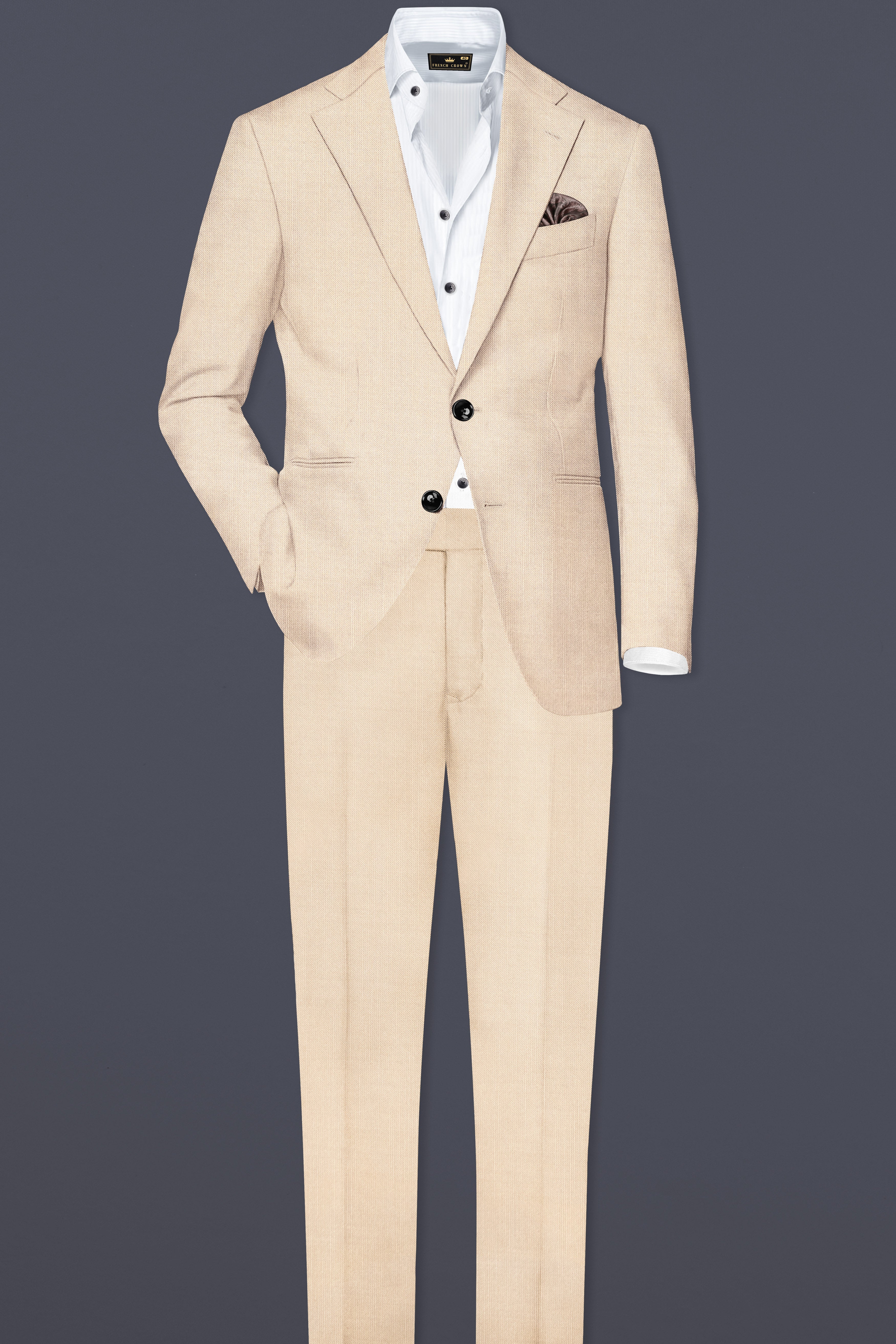 Biscotti-Parchment Cream Solid Wool Rich Single Breasted Slight Stretch Blazer