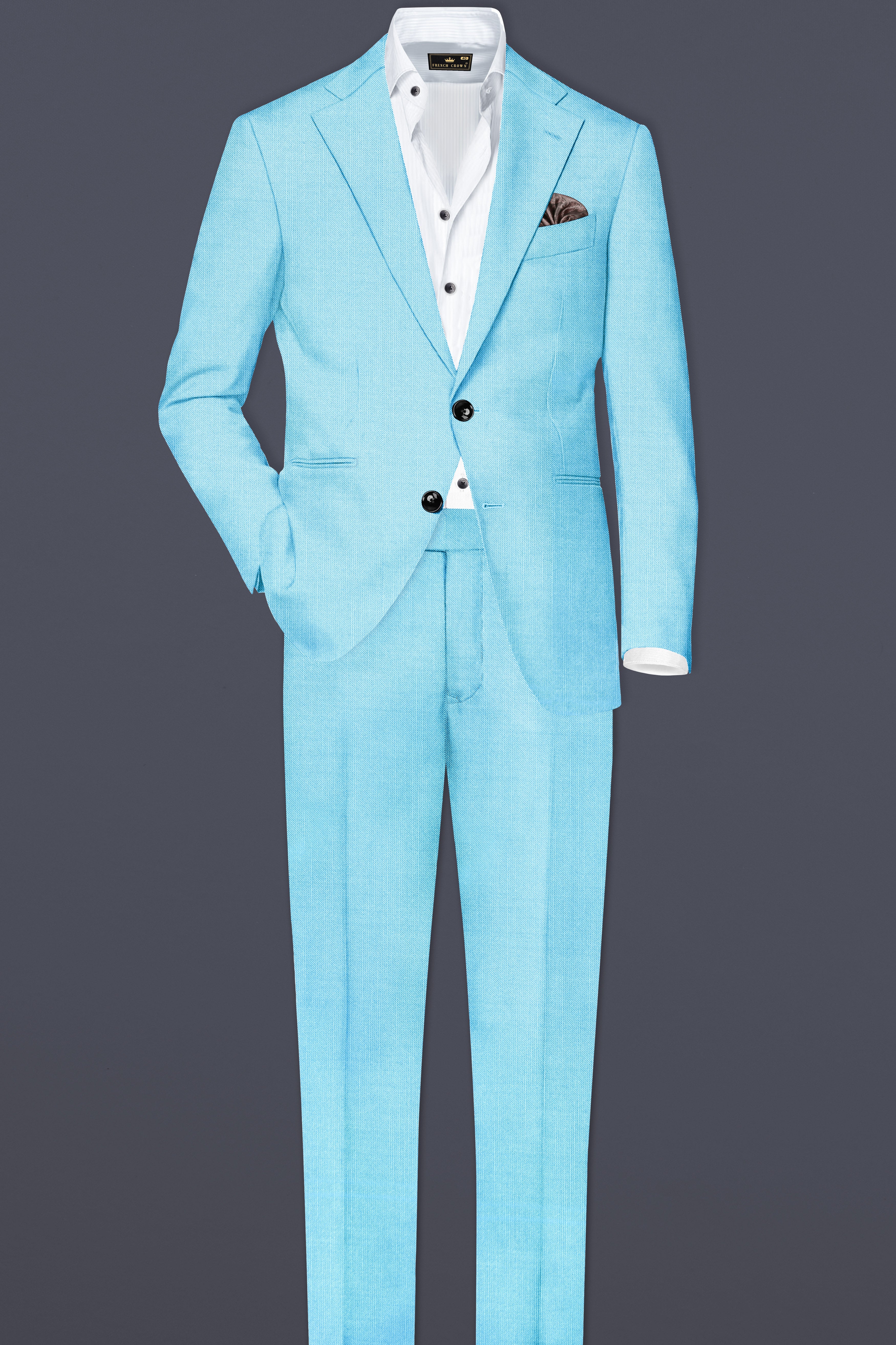 Iceland-Aquamarine Blue Solid Wool Rich Single Breasted Slight Stretch Blazer