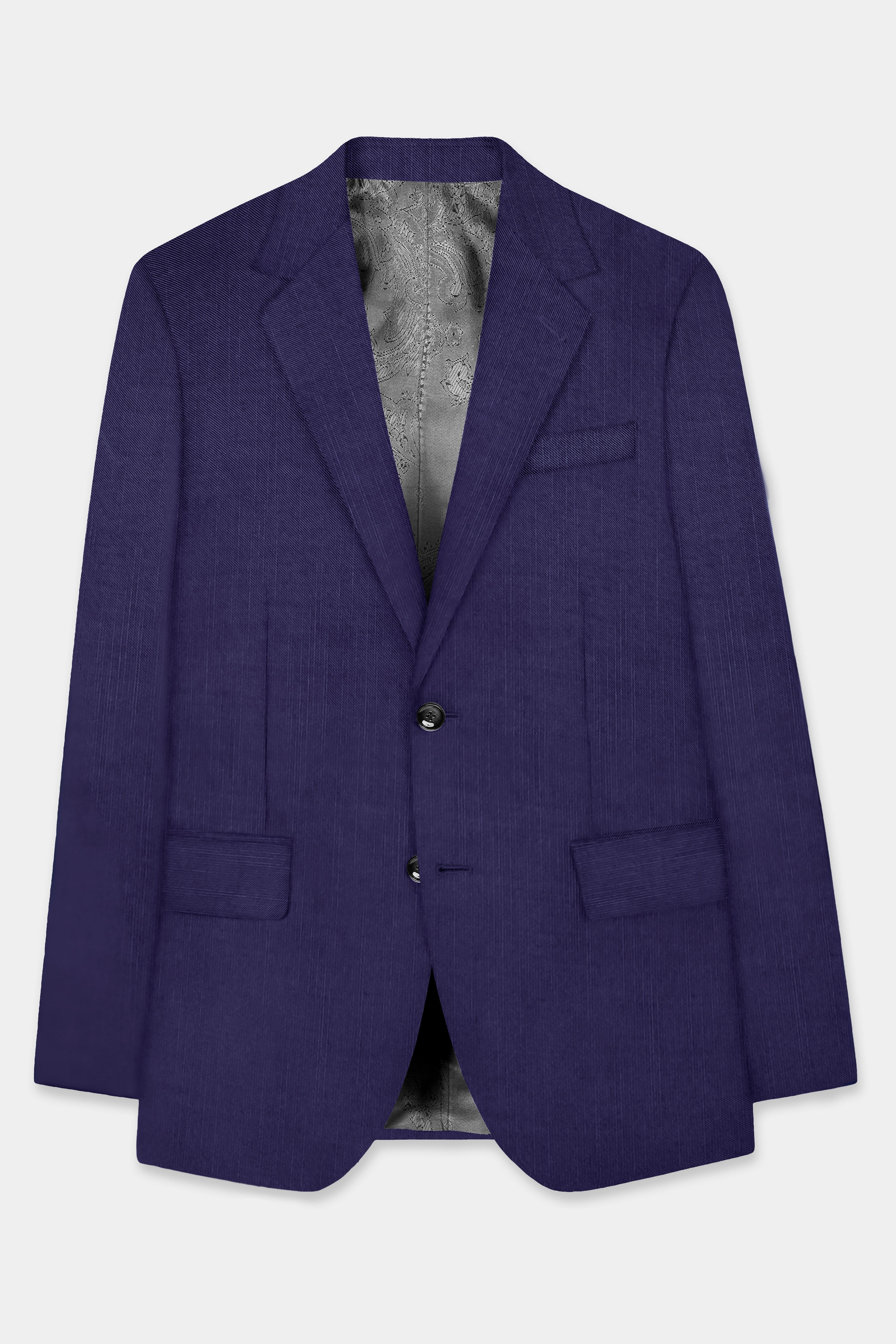 Triton-Martinique Blue Solid Wool Rich Single Breasted Stretchable traveler Blazer
