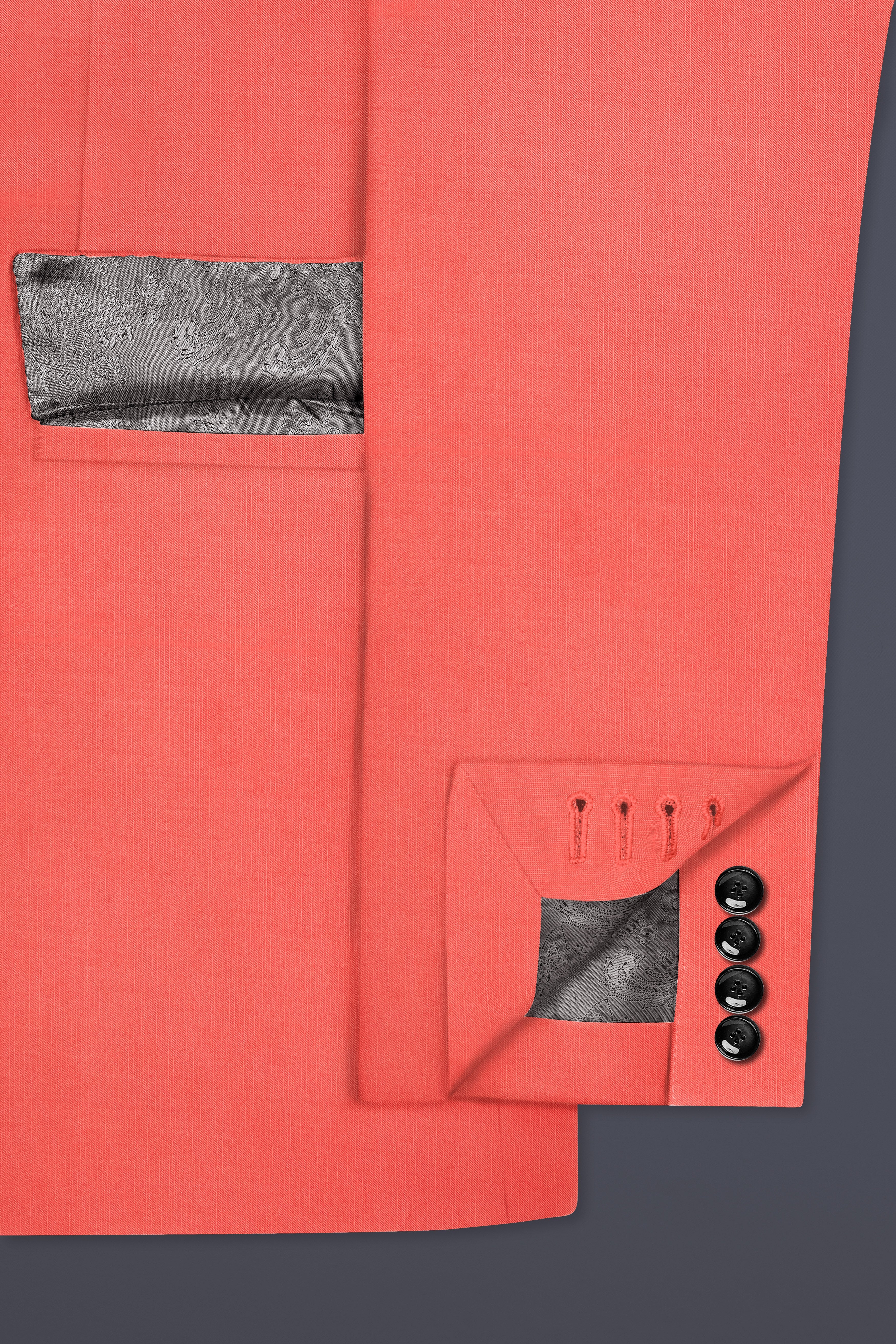 Aurora-Salmon Orange Solid Wool Rich Single Breasted Stretchable traveler Blazer