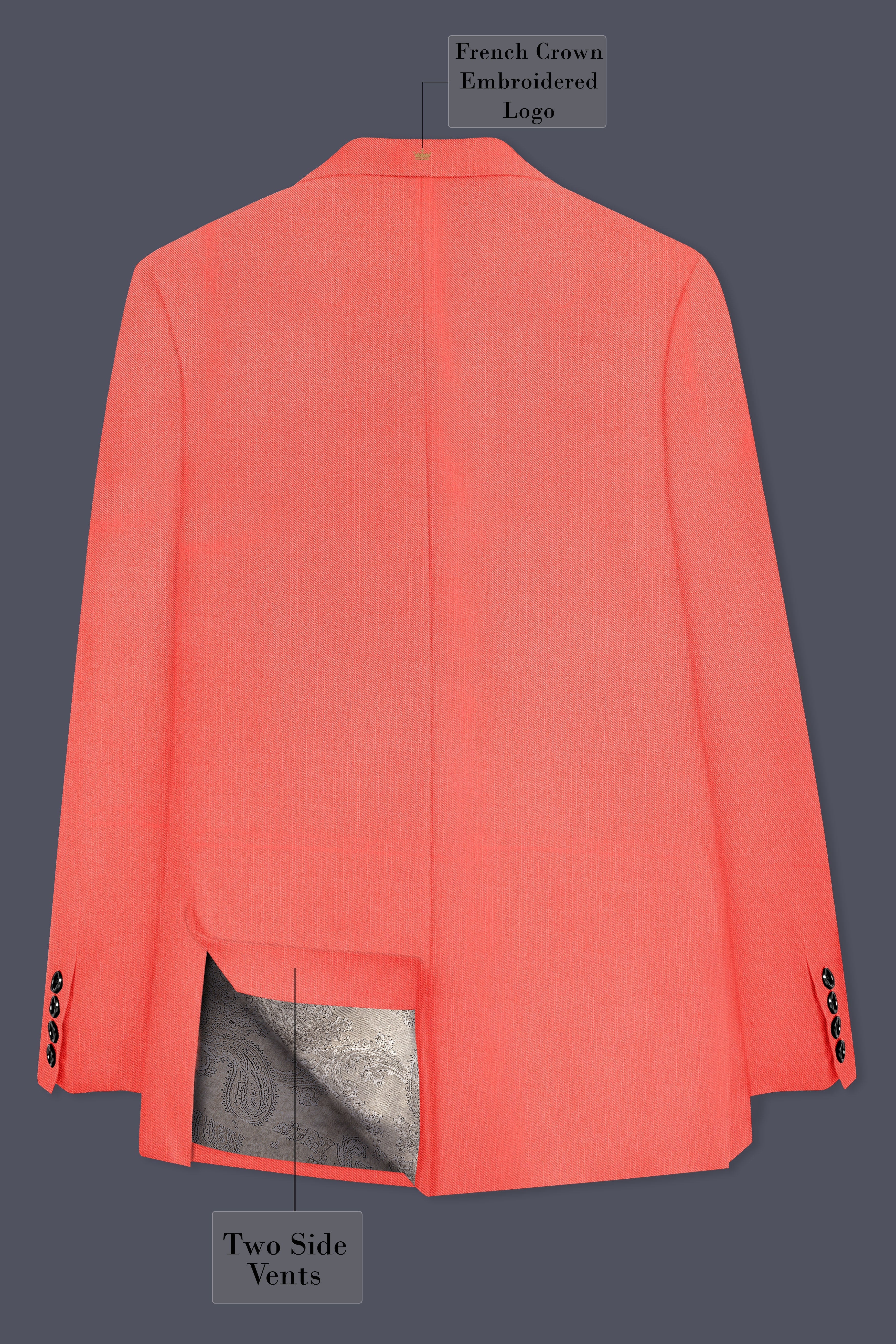 Aurora-Salmon Orange Solid Wool Rich Single Breasted Stretchable traveler Blazer