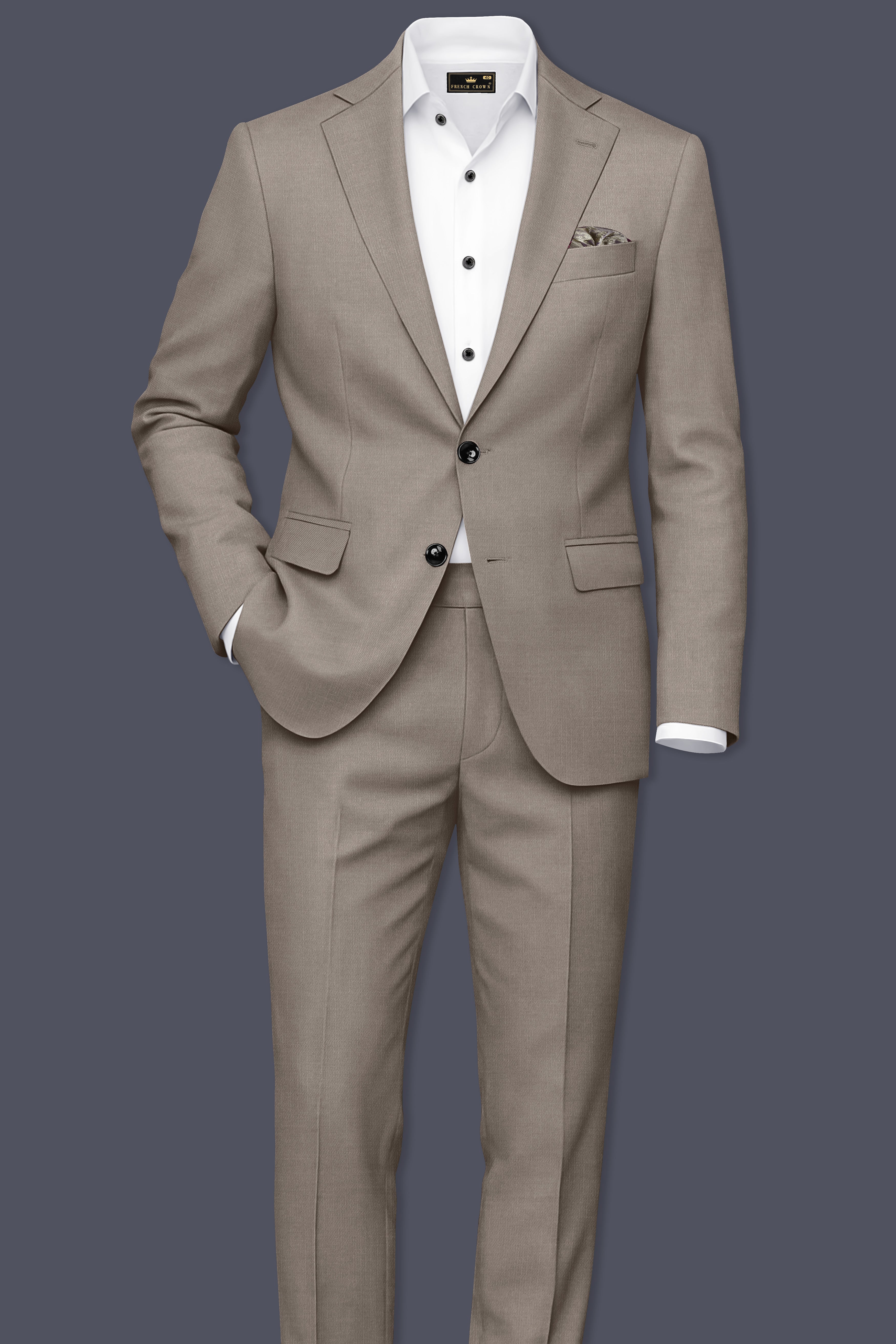 Amour-Dusty Brown Solid Wool Rich Single Breasted Slight Stretch Blazer