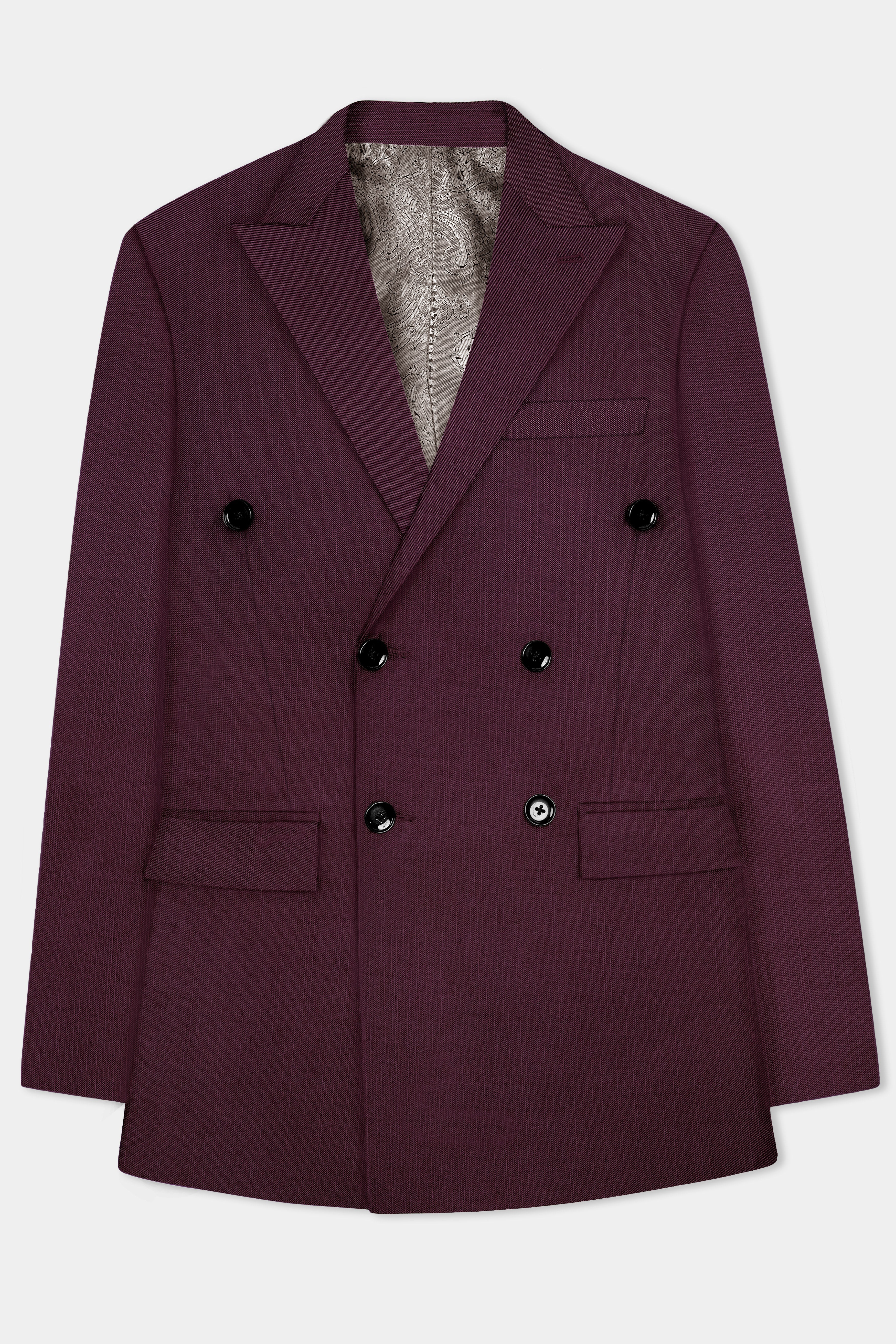 Merlot-Bistre Wine Maroon Solid Wool Rich Double Breasted Stretchable traveler Blazer