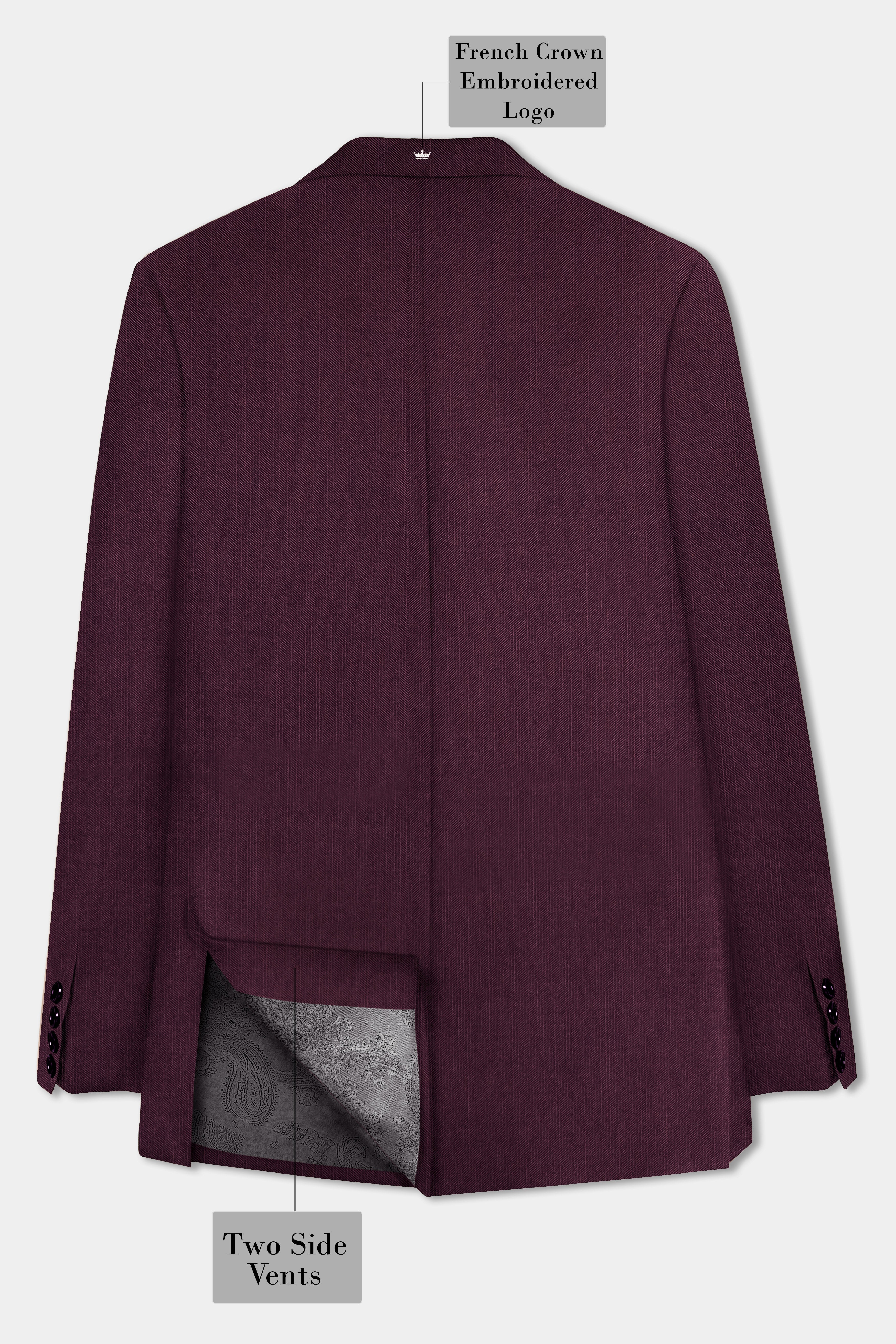Merlot-Bistre Wine Maroon Solid Wool Rich Double Breasted Stretchable traveler Blazer