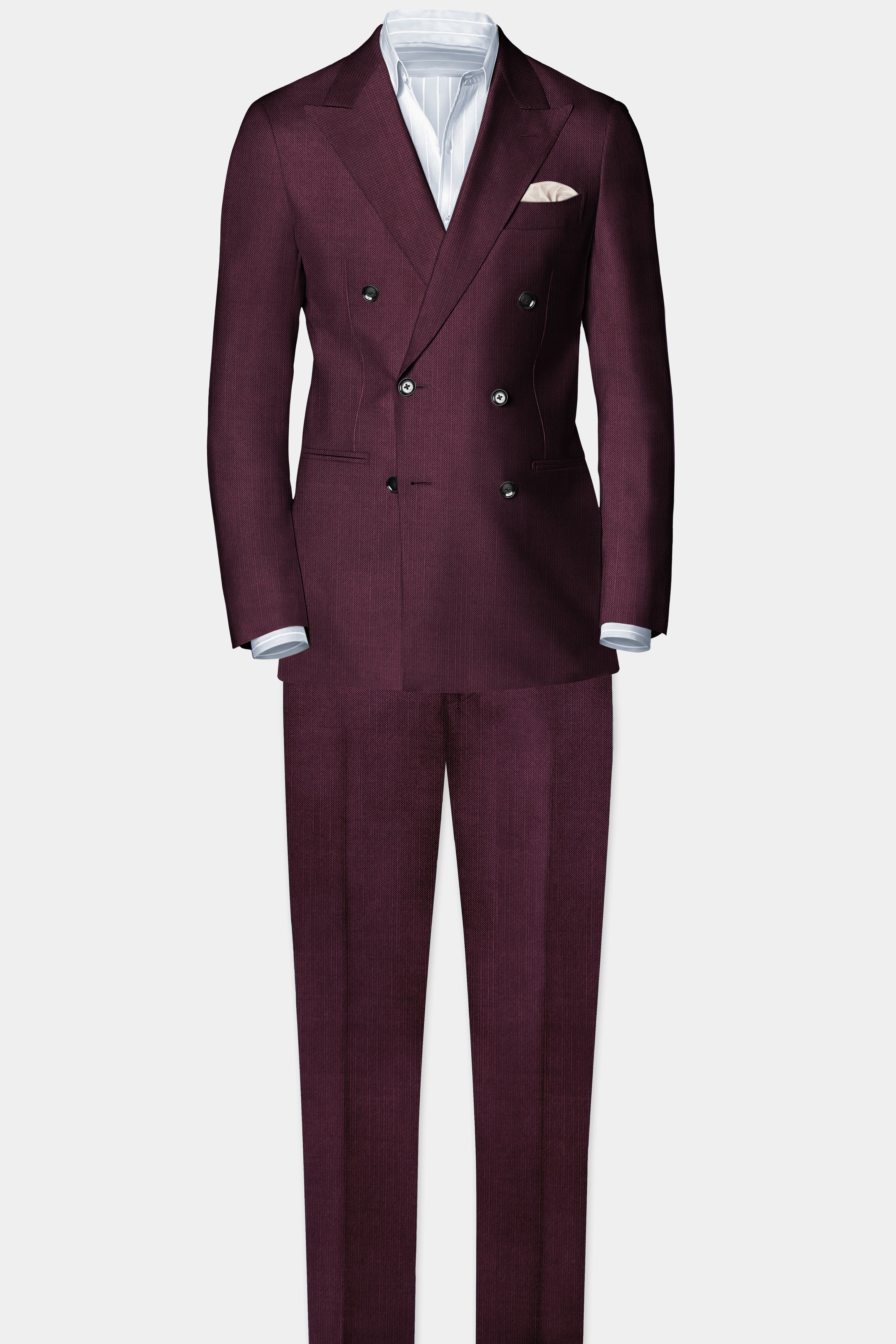 Merlot-Bistre Wine Maroon Solid Wool Rich Double Breasted Stretchable traveler Blazer