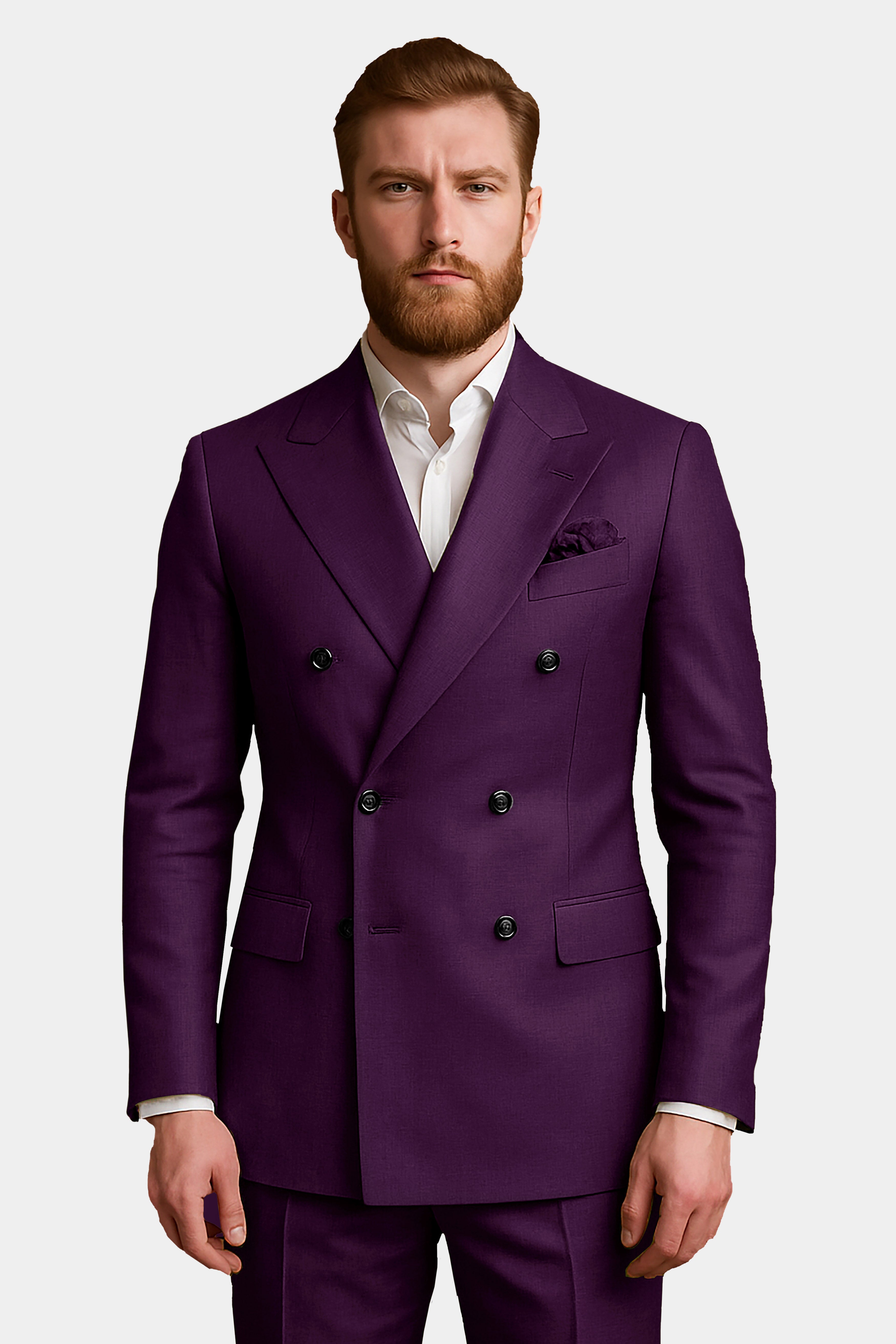 Orchid-Grape Purple Solid Wool Rich Double Breasted Slight Stretch Blazer
