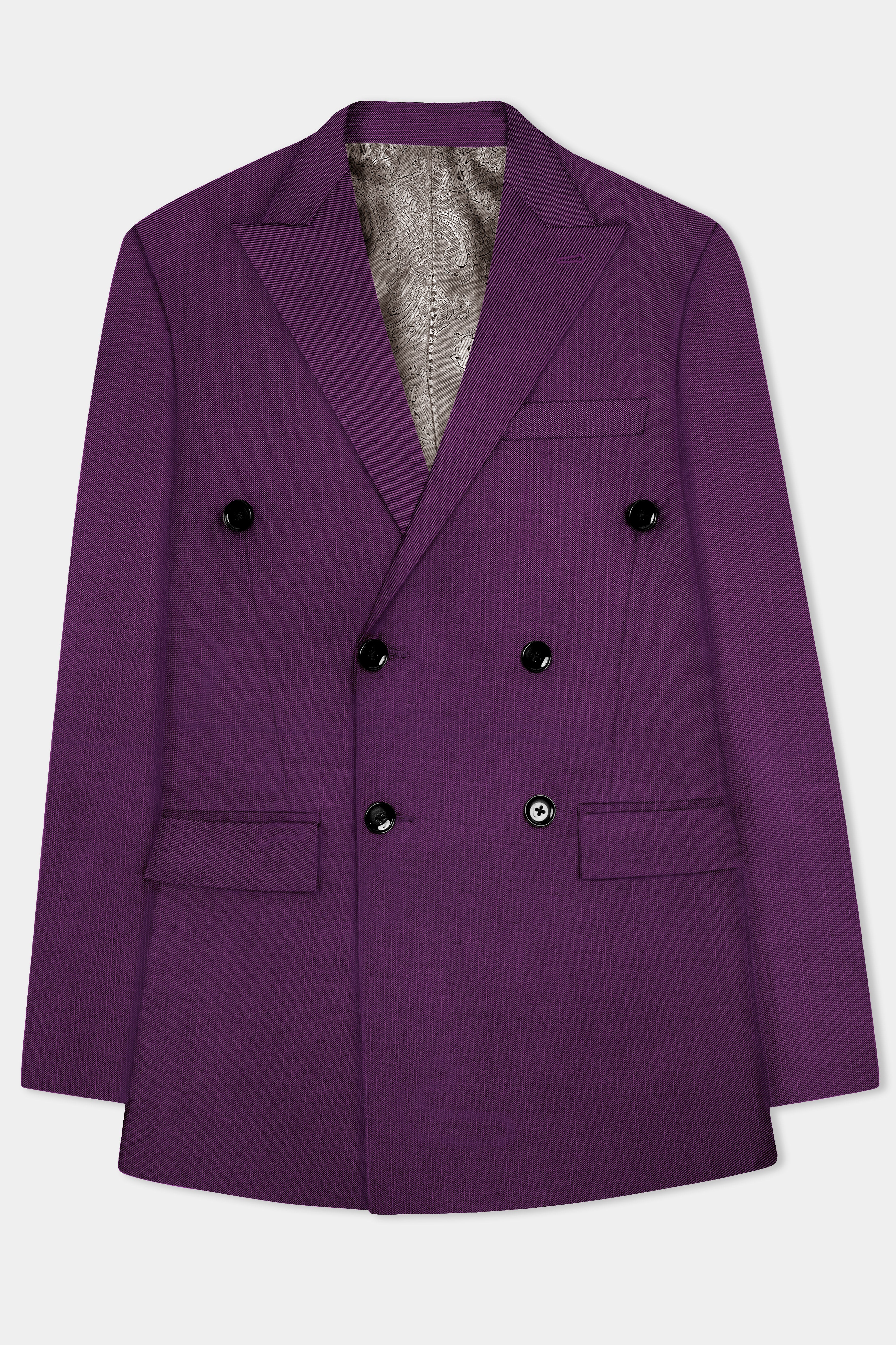 Orchid-Grape Purple Solid Wool Rich Double Breasted Slight Stretch Blazer